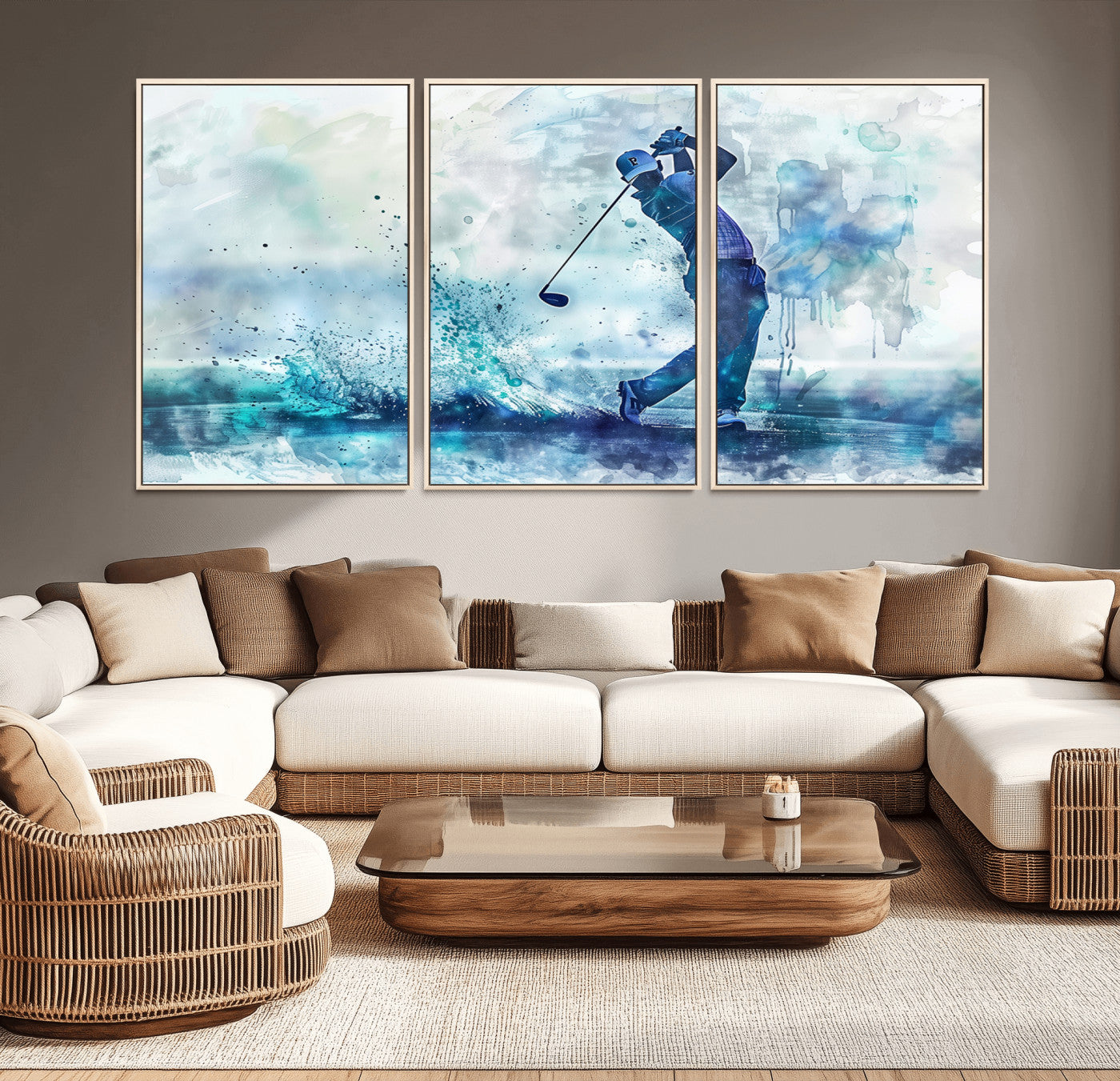MGV-FC-60X30-3P - Golf Swing Wall Art Canvas Print - Sports-Inspired Watercolor Decor - Ready to Hang