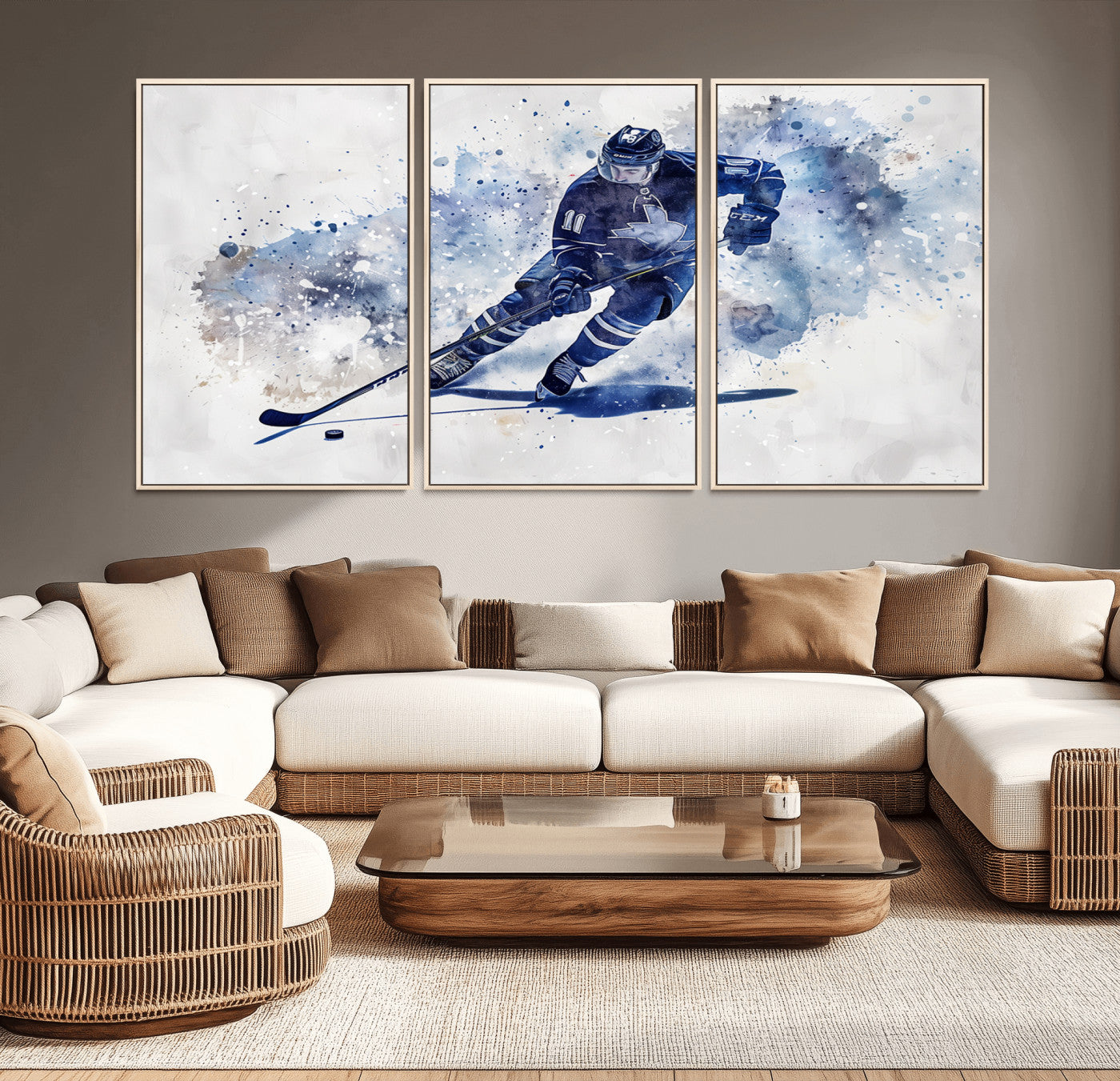 39795-MGV-CV-36X24-Hockey Player Wall Art Canvas Print - Sports-Inspired Watercolor Decor - Ready to Hang