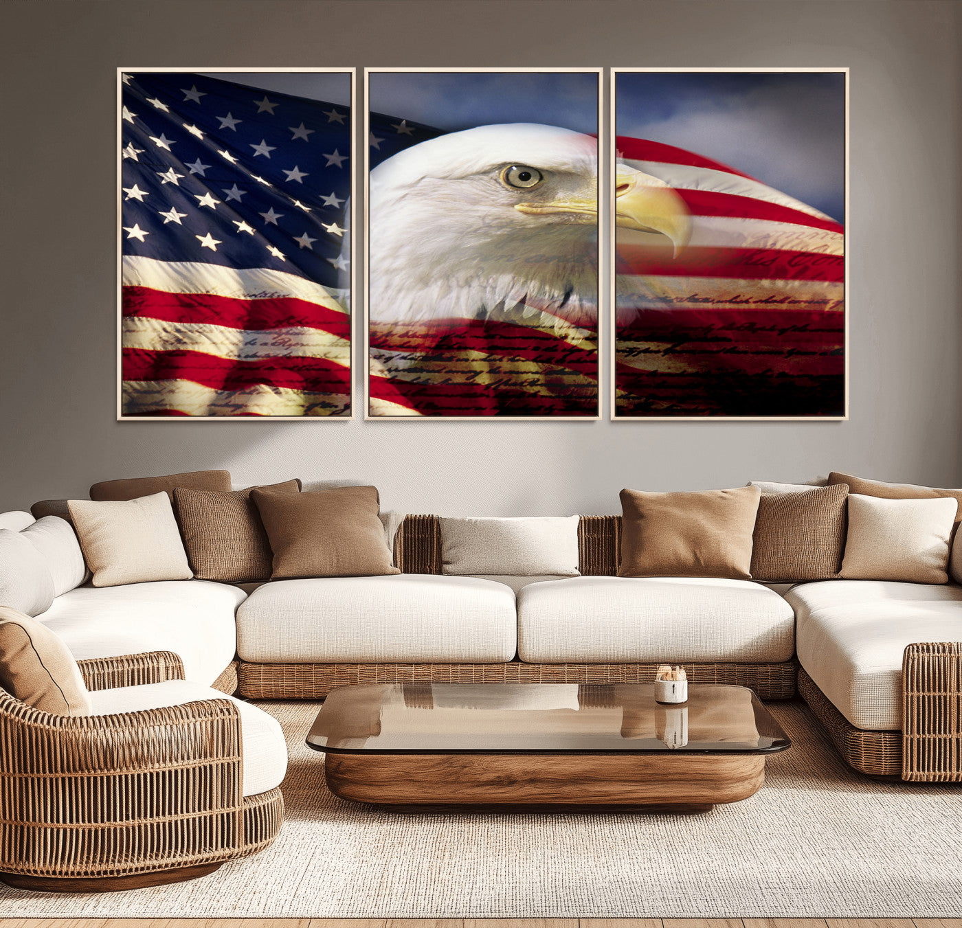 MGV-FC-60X30-3P - American Flag Eagle Symbol Wall Art, American Flag Eagle Wall Art Canvas Print