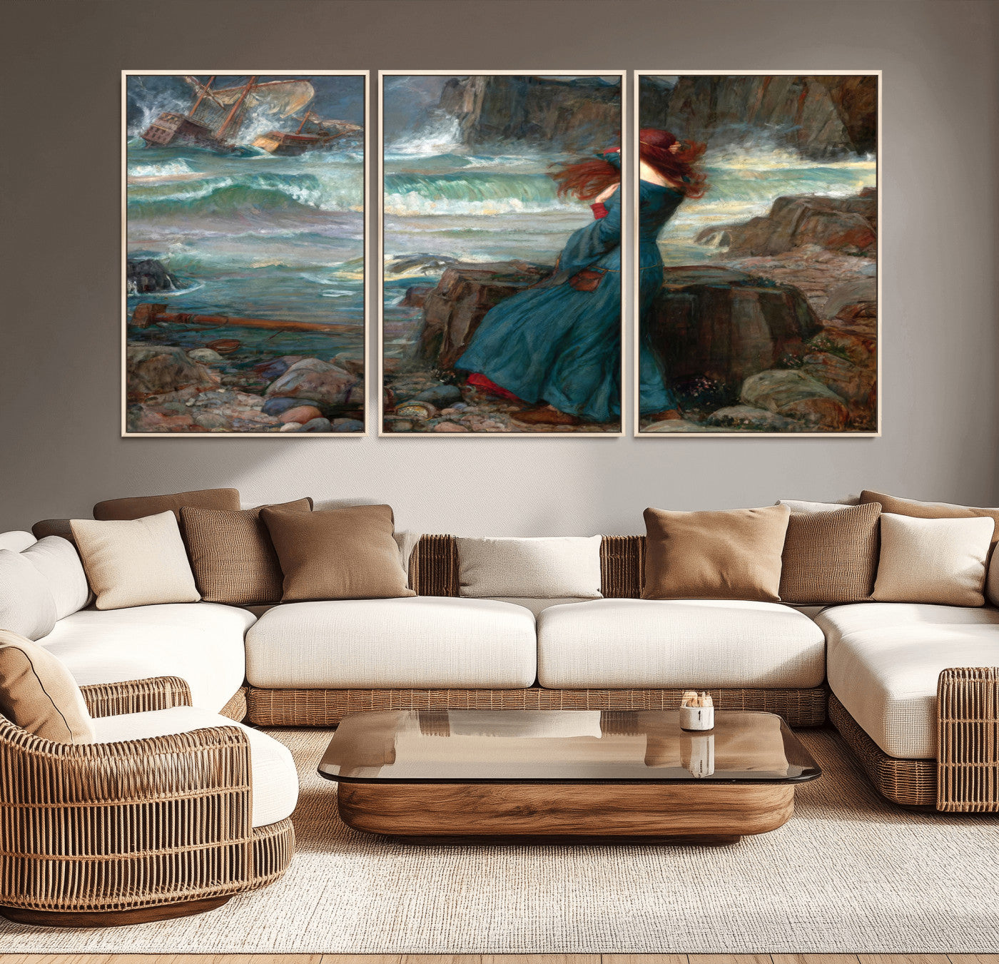 1-MGV-CV-36X24-Miranda by the Shore Wall Art Canvas Print – Tempest Scene Ocean Storm – Ready to Hang