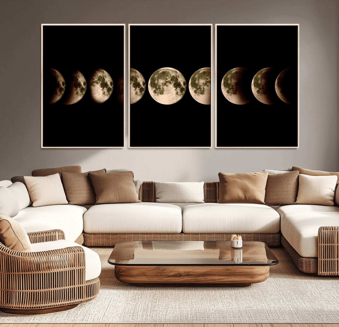 MGV-FC-60X30-3P - Phases of the Moon Wall Art | Canvas Print for Modern Wall Decor | Ready to Hang and Framed