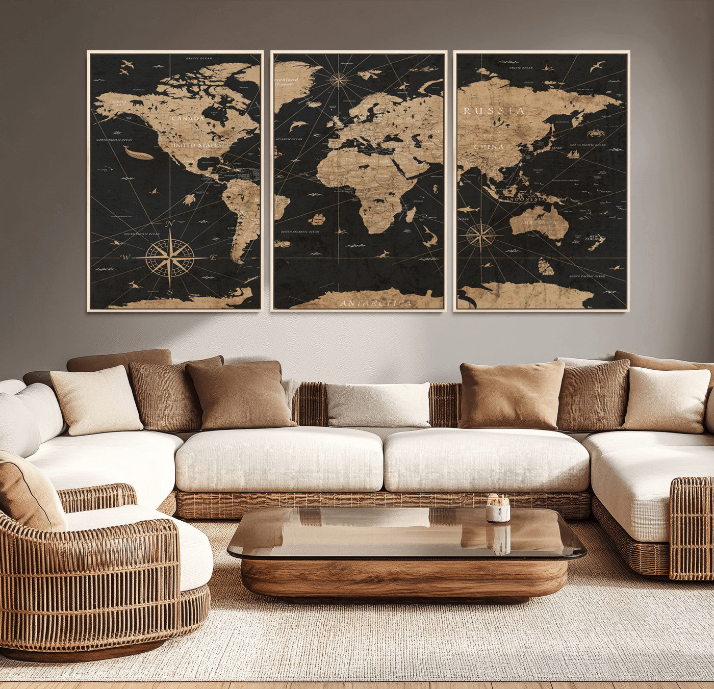 61023-MGV-CV-36X24-Vintage Push Pin World Map Canvas Print – Framed Travel Tracker Wall Art, Rustic Adventure Map Gift for Home or Office Decor