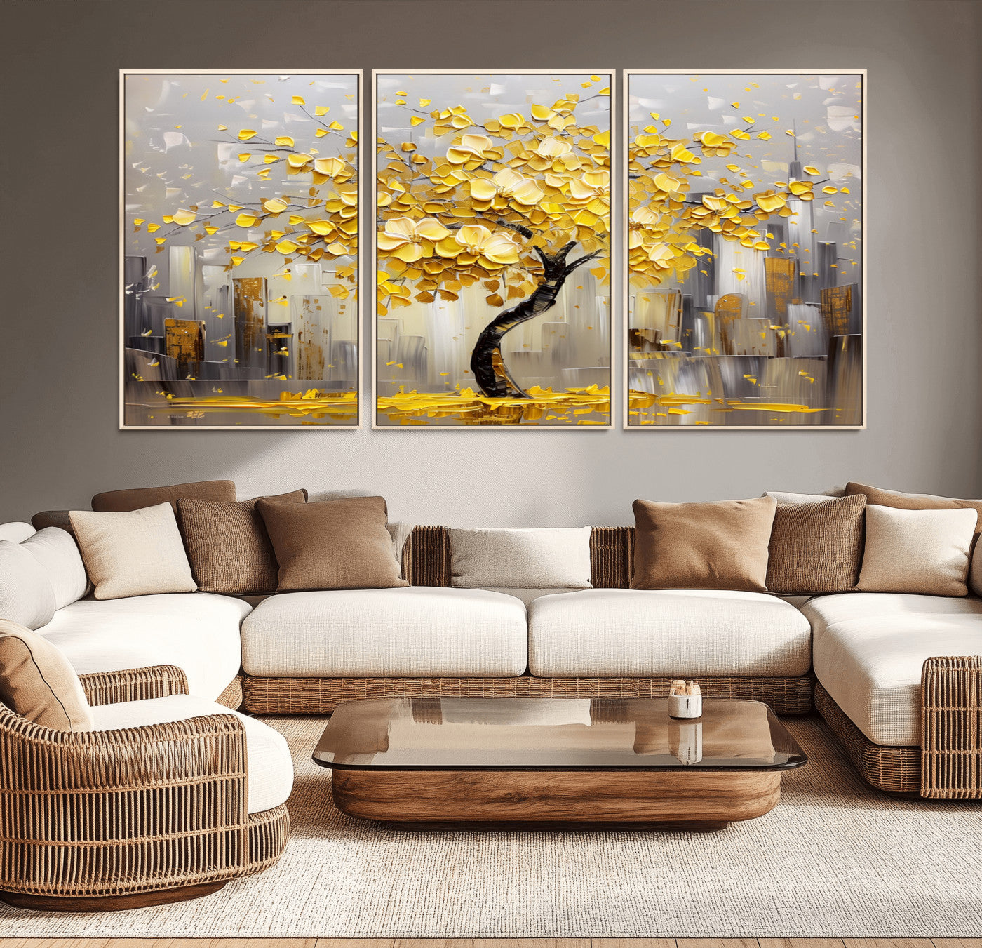 -Golden Tree Canvas Print | Abstract Wall Art for Modern Homes | Ready to Hang Framed Artwork