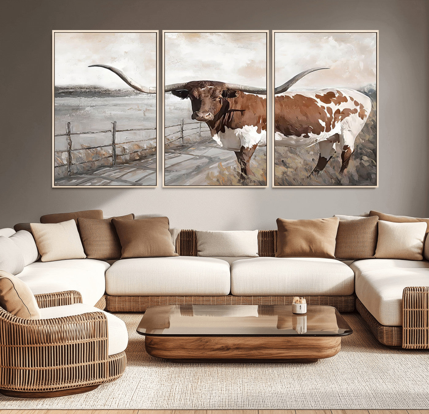 57340-MGV-CV-36X24-Vintage Texas Cow Wall Art Canvas Print, Rustic Longhorn Wall Art | Canvas Print for Farmhouse Decor