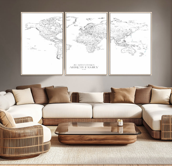 Personalized World Map Wall Art Canvas Print - Custom Push Pin Travel Map Canvas - Framed Map Print for Travel Lover Gift