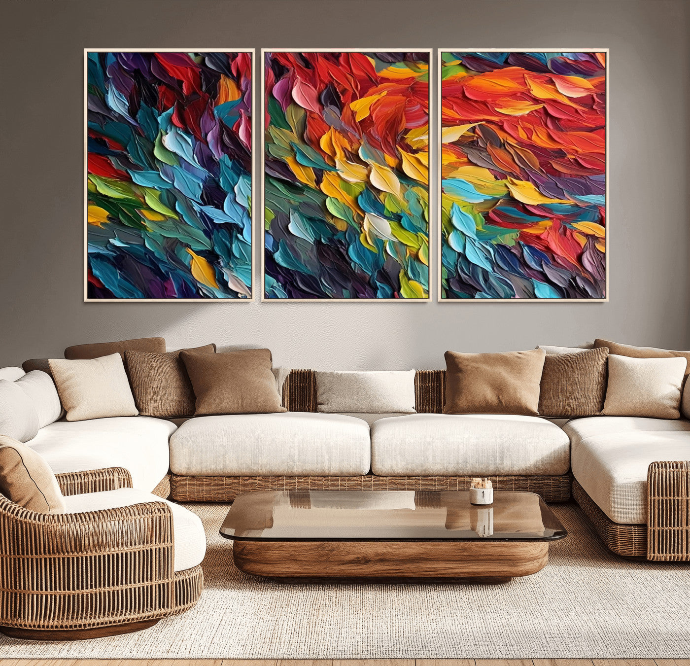 -Vibrant Abstract Leaf Wall Art Canvas Print | Bold Colorful Canvas for Living Room or Office | Ready