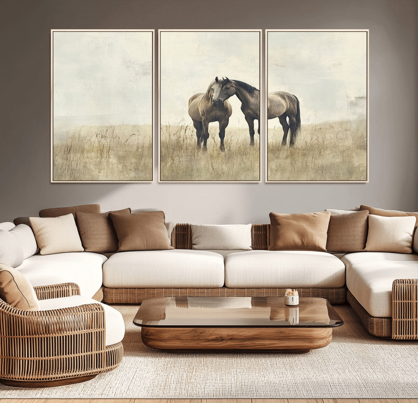 48781-MGV-CV-36X24-Chines Style Grunge Horses Wall Art Canvas Print