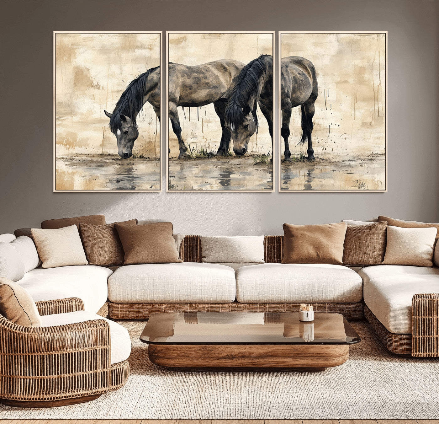 45159-MGV-CV-36X24-Chinese Style Abstract Black Horses Wall Art Canvas Print - Abstract Horse Wall Art Canvas Print