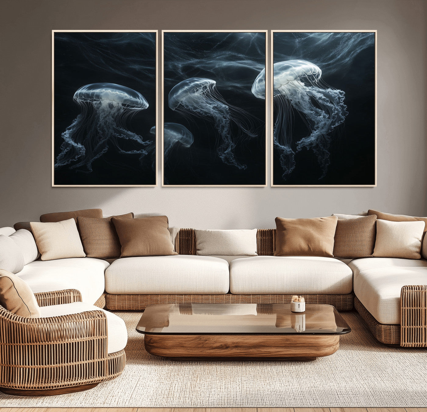 MGV-FC-60X30-3P - Jellyfish Wall Art Canvas Print, Elegant Wall Decor