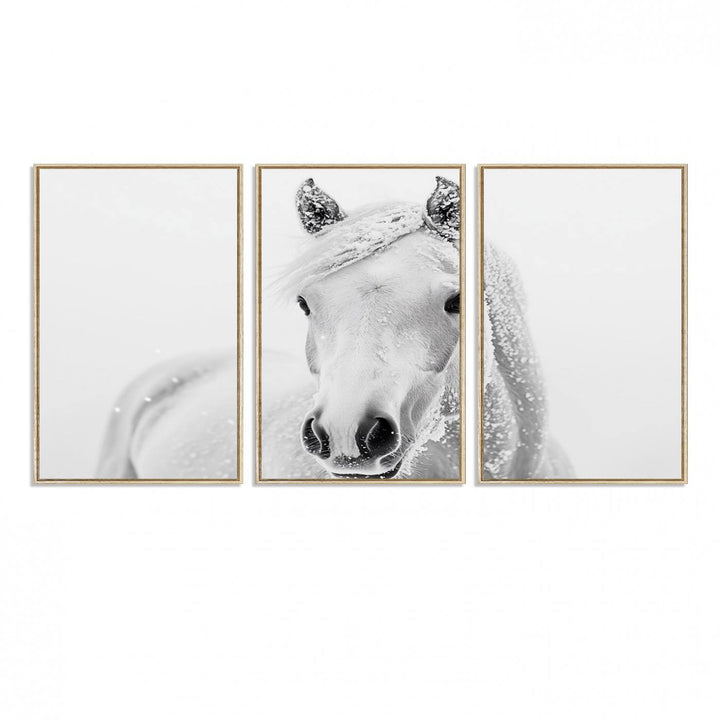 The dining room features the Majestic White Horse Wall Art, adding to its rustic charm.