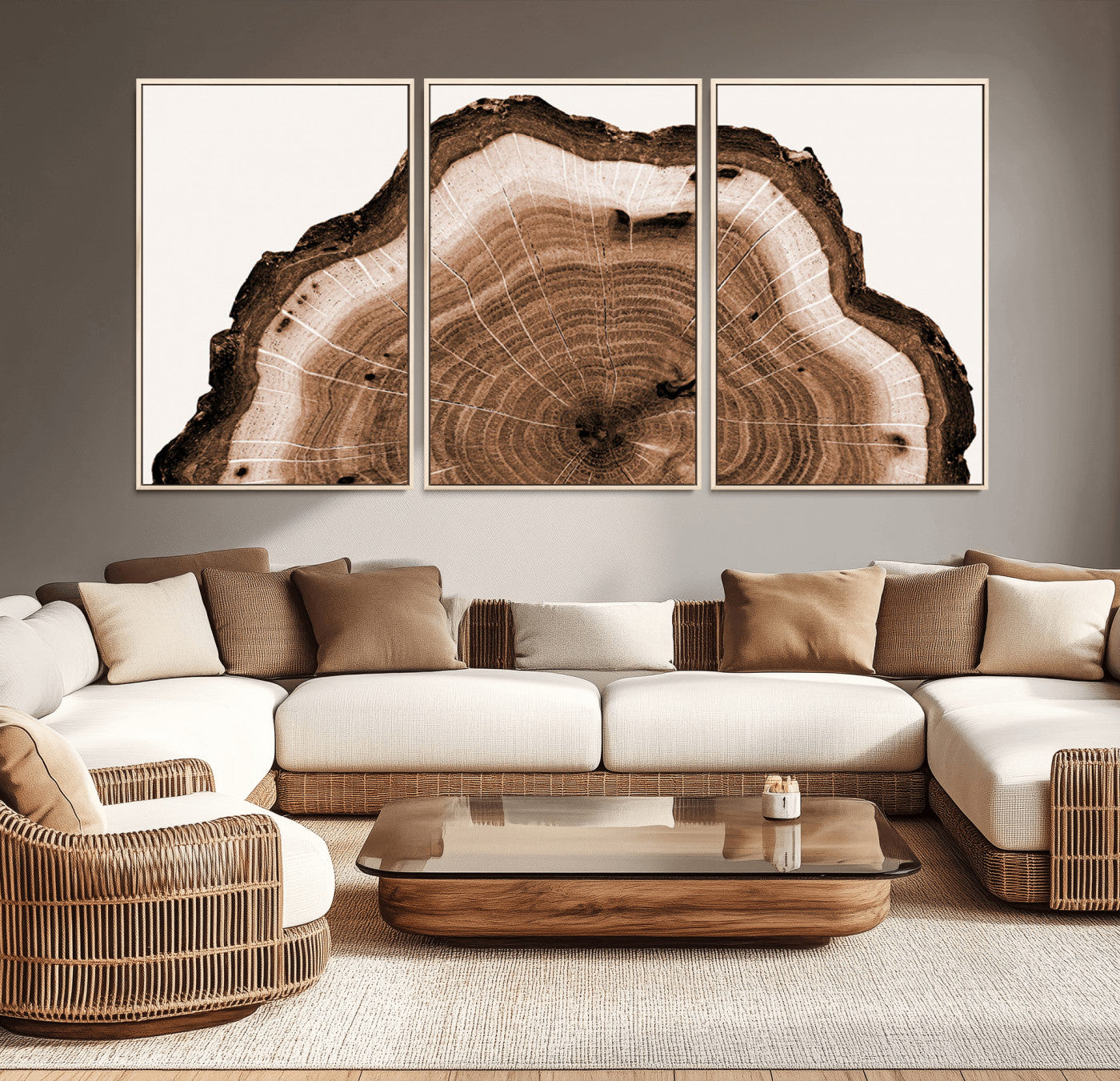 45195-MGV-CV-36X24-Rustic Wood Rings Wall Art | Nature-Inspired Tree Ring Canvas Print | Ready to Hang and Framed for