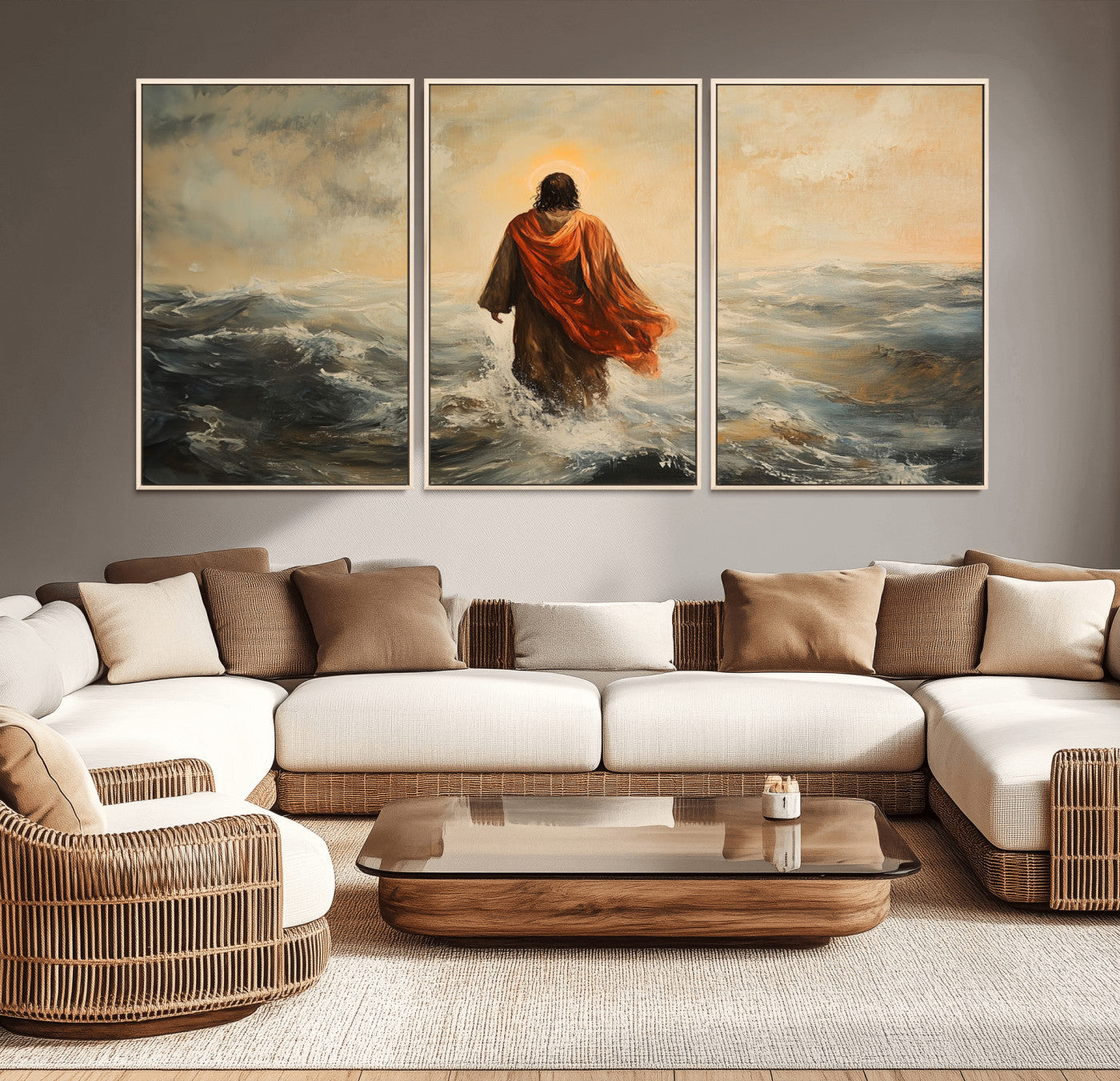 33344-MGV-CV-36X24-Jesus Walking on Water, Christian Wall Art, Jesus Christ Walking on Oil Painting Style Print