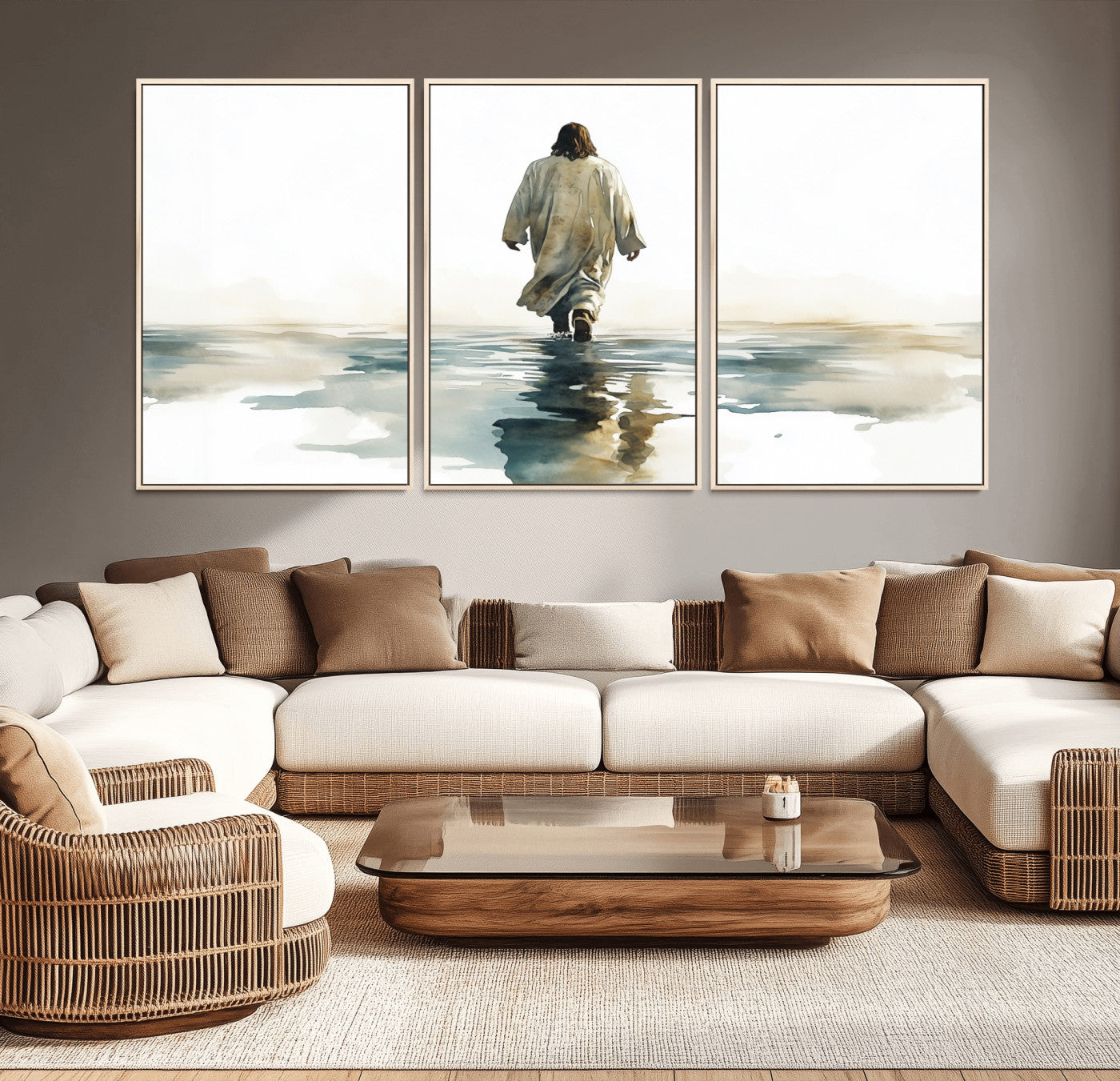 MGV-FC-60X30-3P - Abstract Jesus Wall Art Canvas Print, Christian Wall Art, Jesus Christ Walking