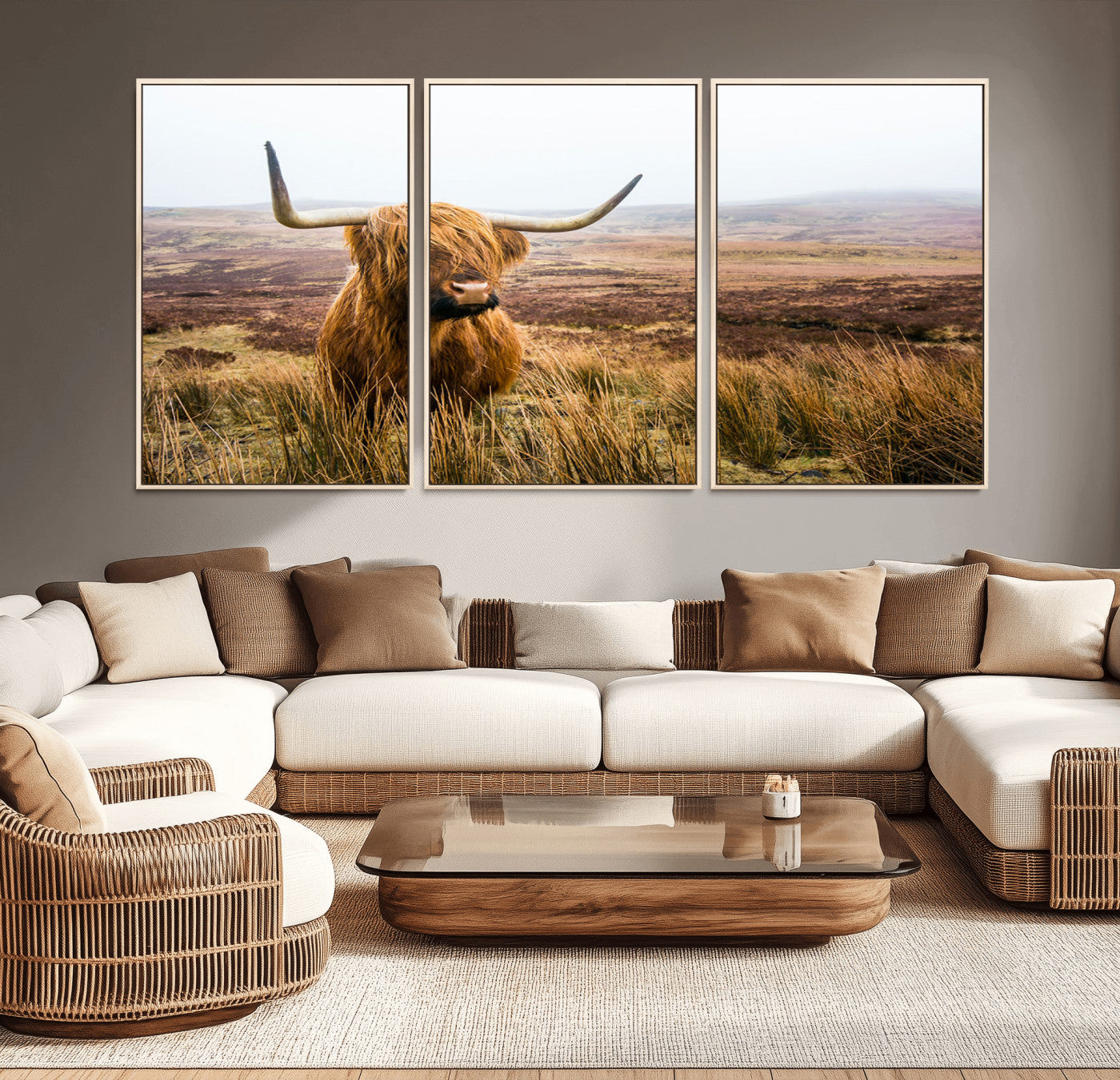 97274-MGV-CV-36X24-Scottish Highland Cow Canvas Wall Art – Rustic Farmhouse Charm with Highland Cattle – Ready to Hang