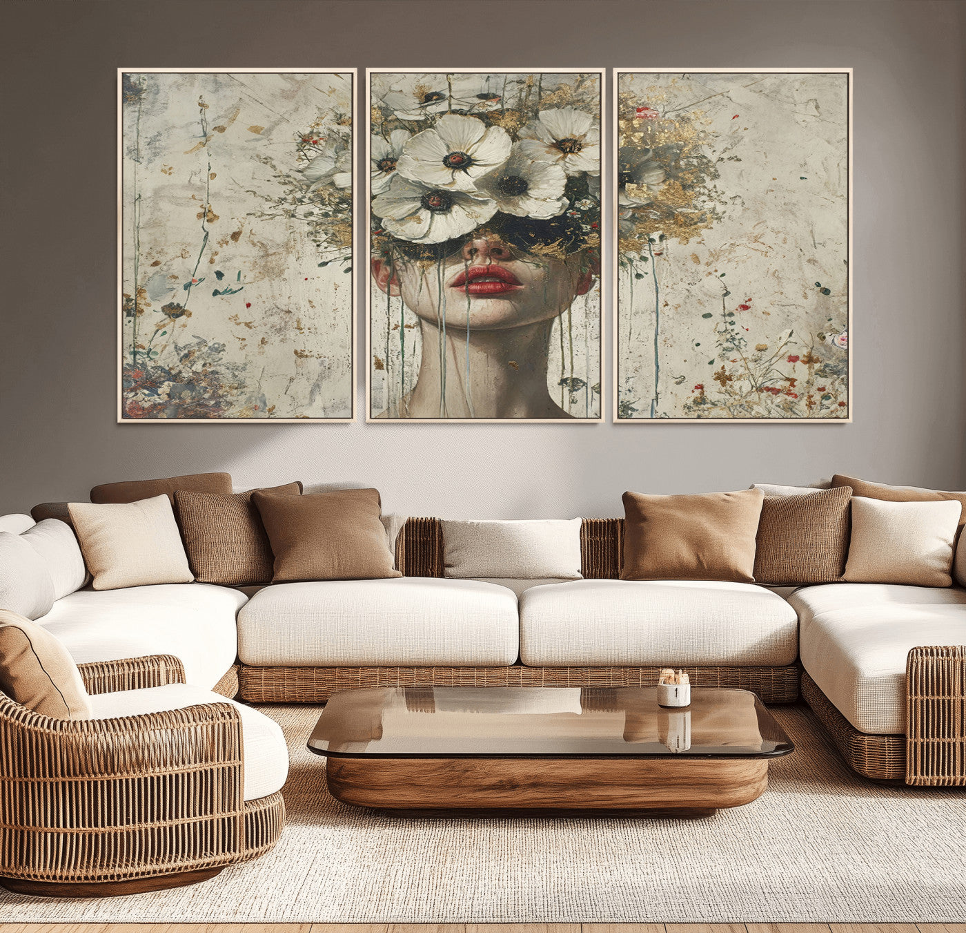 MGV-FC-60X30-3P - Abstract Floral Women Patel Wall Art Canvas Print