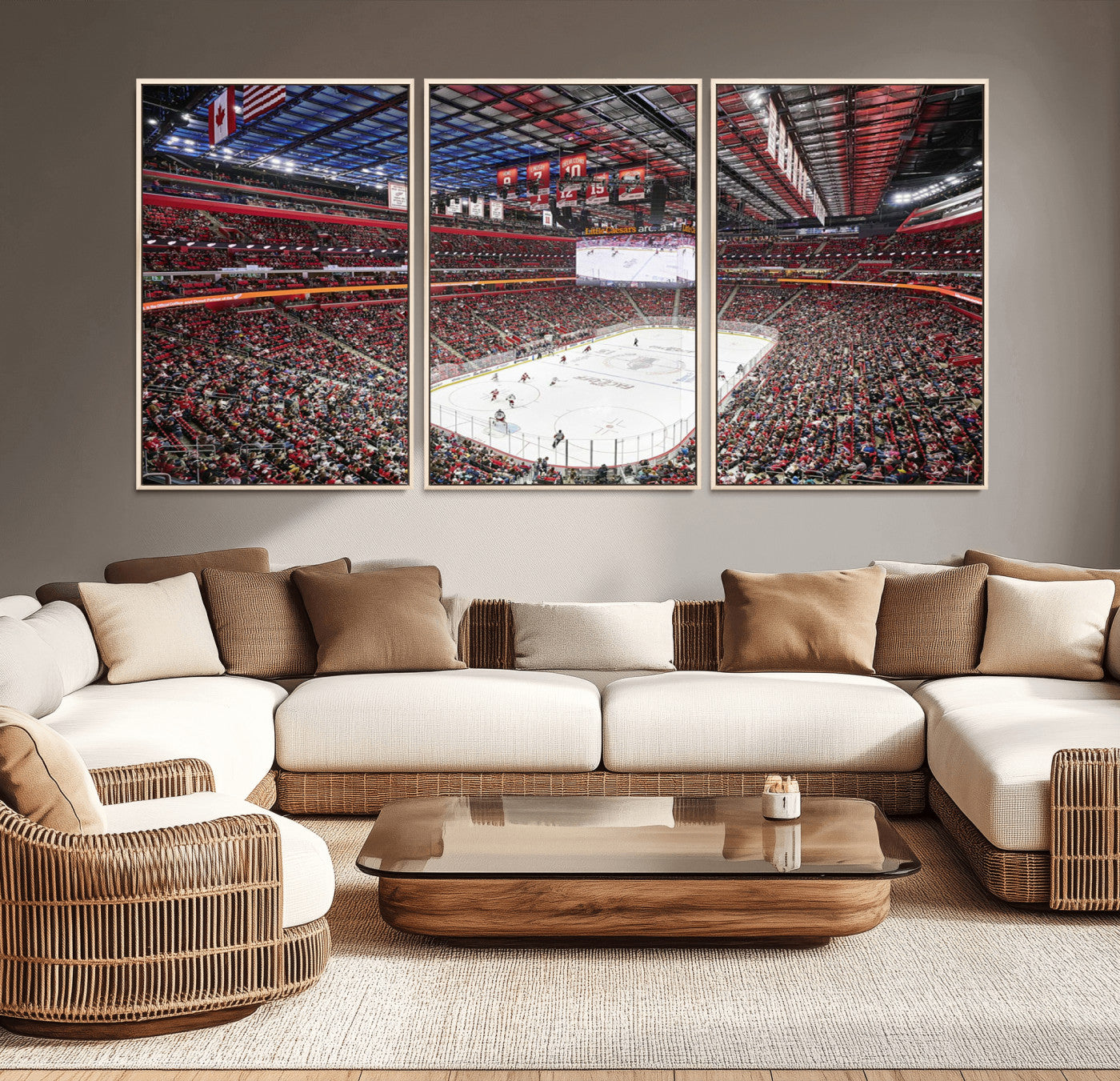 MGV-FC-60X30-3P - Barton Malow Little Caesars Arena Detroit Wall Art Canvas Print - Detroit Hockey and Basketball