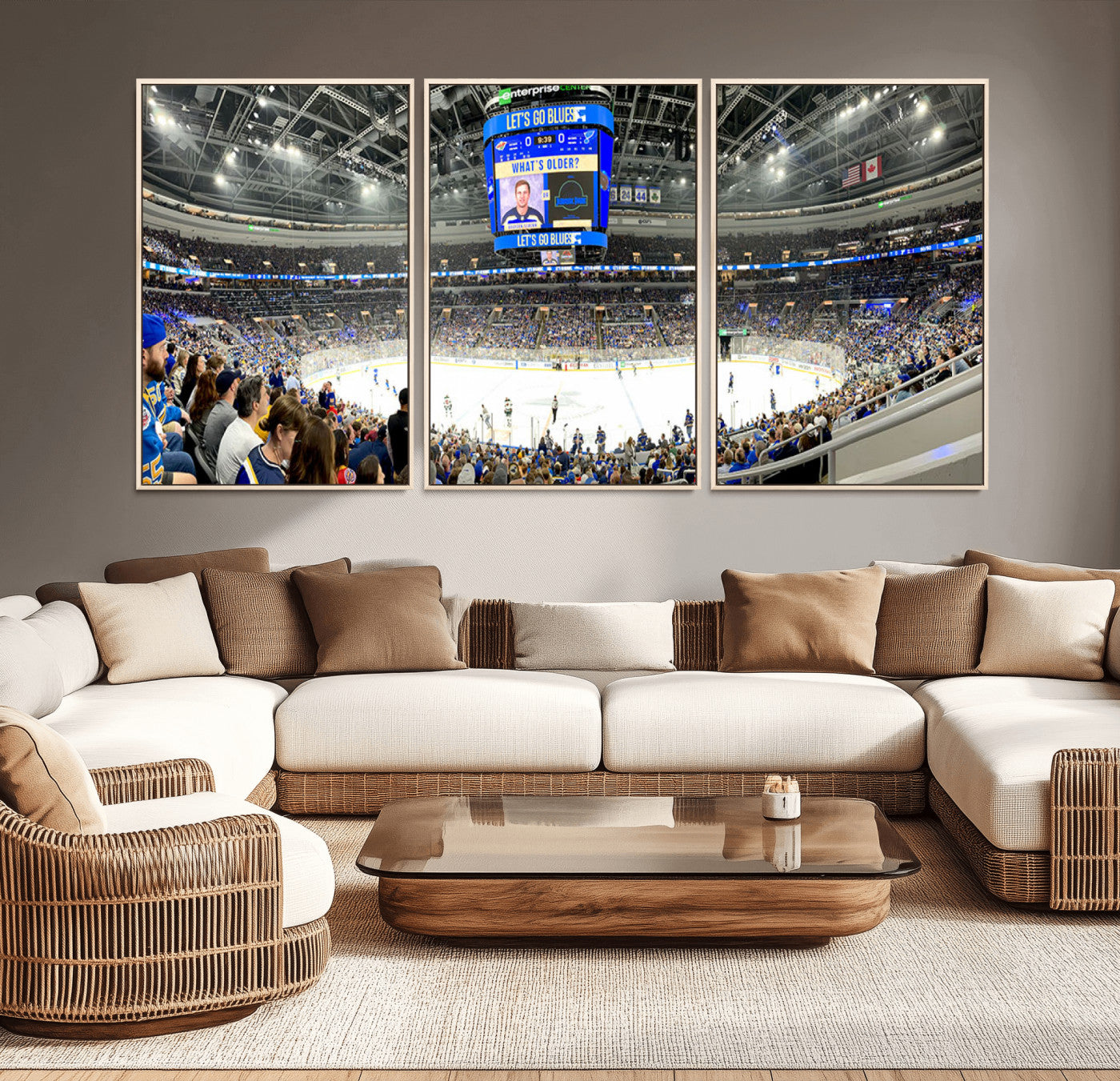 55708-MGV-FC-60X30-3P_Natural-Enterprise Center | Missouri St. Louis Blues Ice Hockey Stadium Wall Art | Canvas Print | Ready to