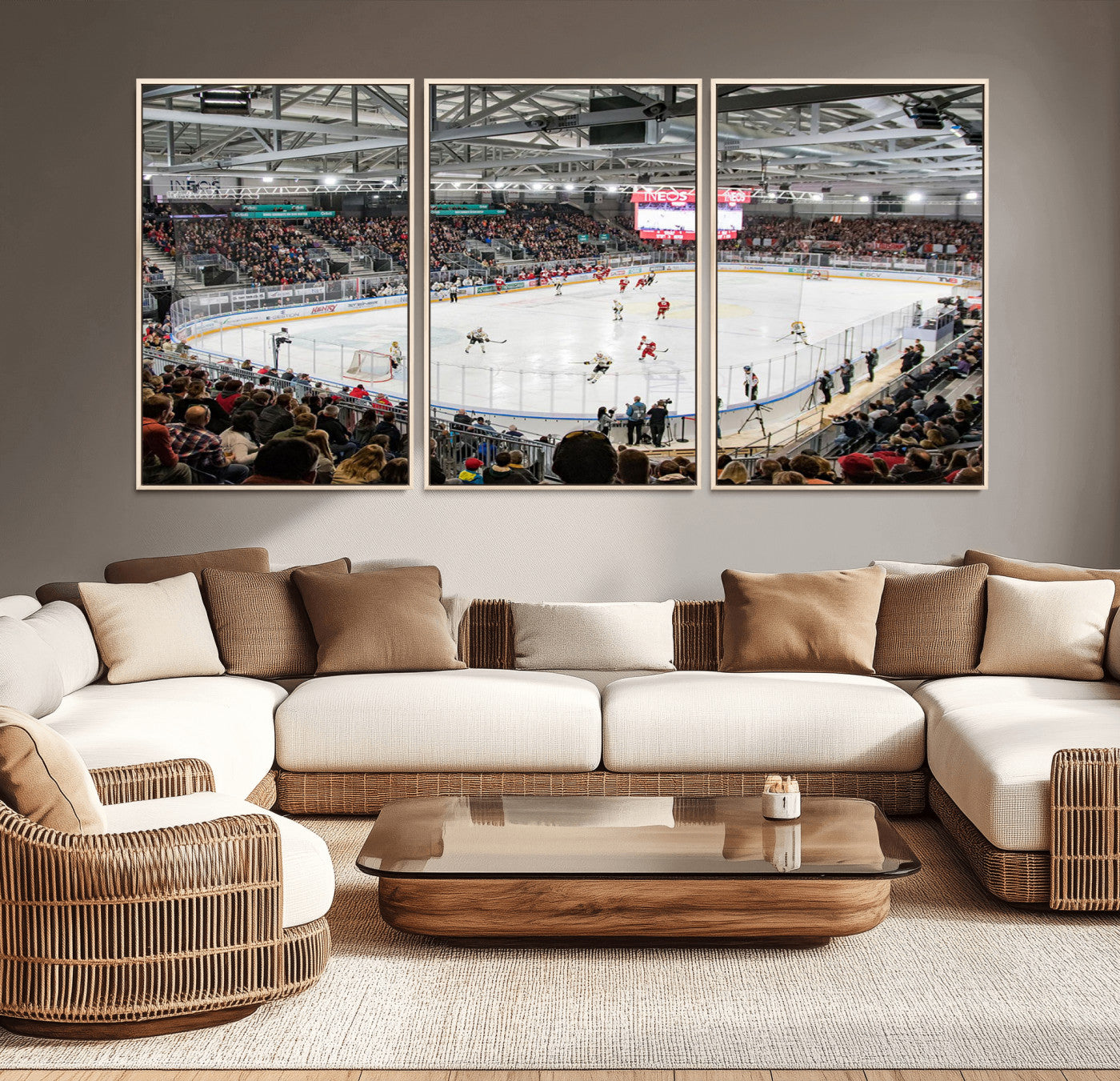 79352-MGV-CV-36X24-Lausanne Arena Ice Hockey Stadium Wall Art Canvas Print, Framed Lausanne Arena Ice Hockey Canvas