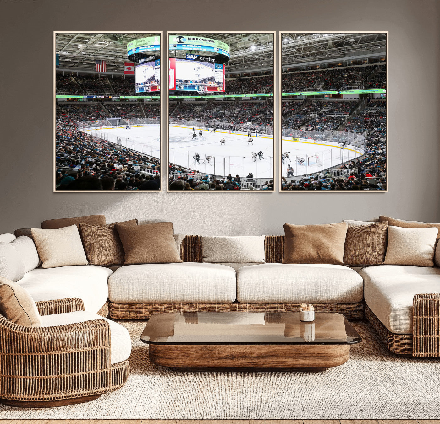 87538-MGV-CV-36X24-Sharks Arena Blackhawks Sharks Ice Hockey Stadium Wall Art Canvas Print, Framed Blackhawks Sharks