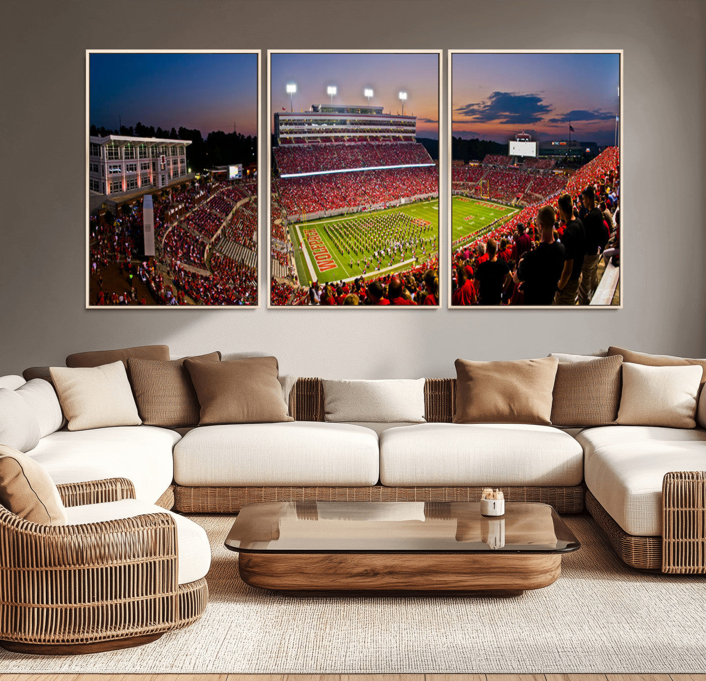 87655-MGV-CV-36X24-NC State Wolfpack Football Team Print - Raleigh Carter-Finley Stadium Wall Art Canvas Print