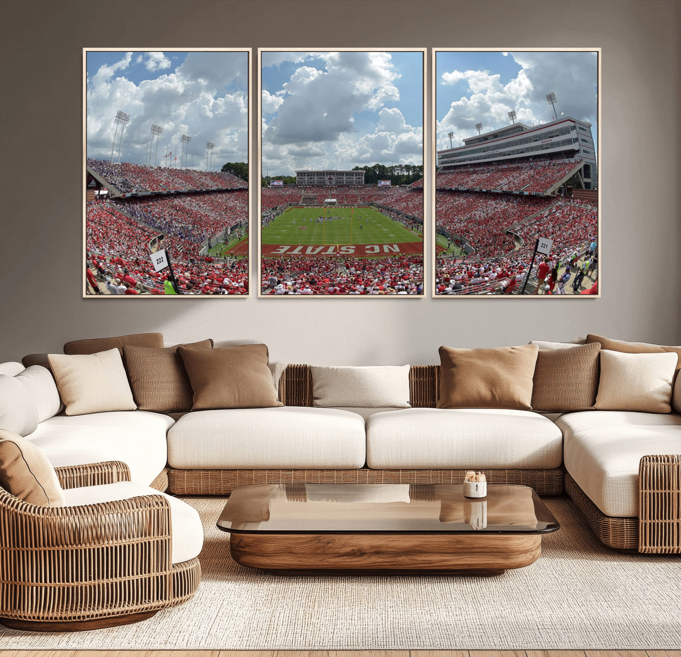 30640-MGV-CV-36X24-NC State Wolfpack Football Team Print Canvas- Raleigh Carter-Finley Stadium Wall Art Canvas Print