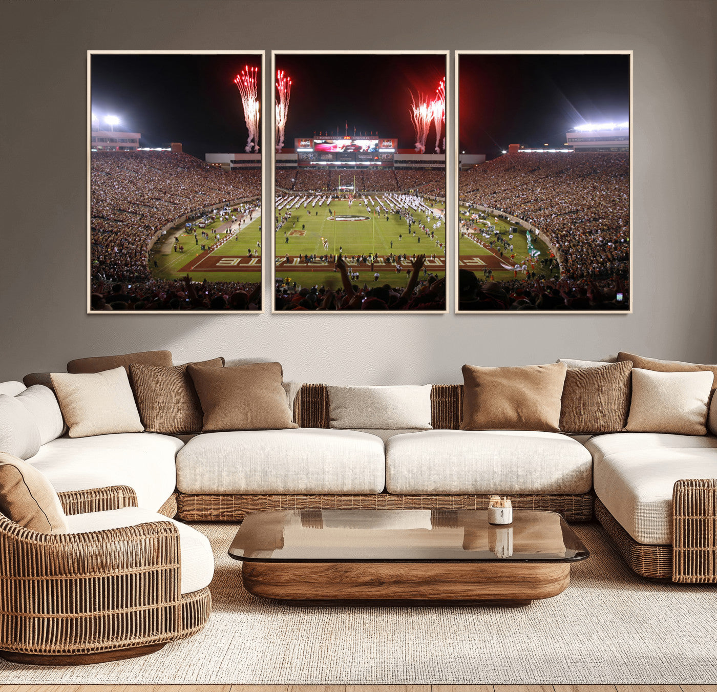 86288-MGV-FC-60X30-3P_Natural-Framed Florida State Seminoles Football Team Print - Tallahassee Doak Campbell Stadium Wall Art