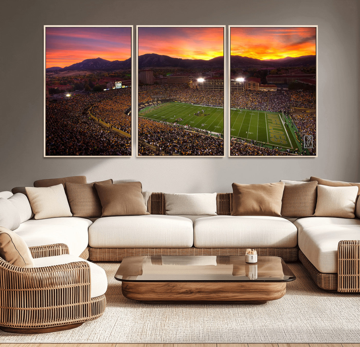 MGV-FC-60X30-3P - Colorado Buffaloes Football Team Print - Boulder Folsom Field Stadium Wall Art Canvas Print