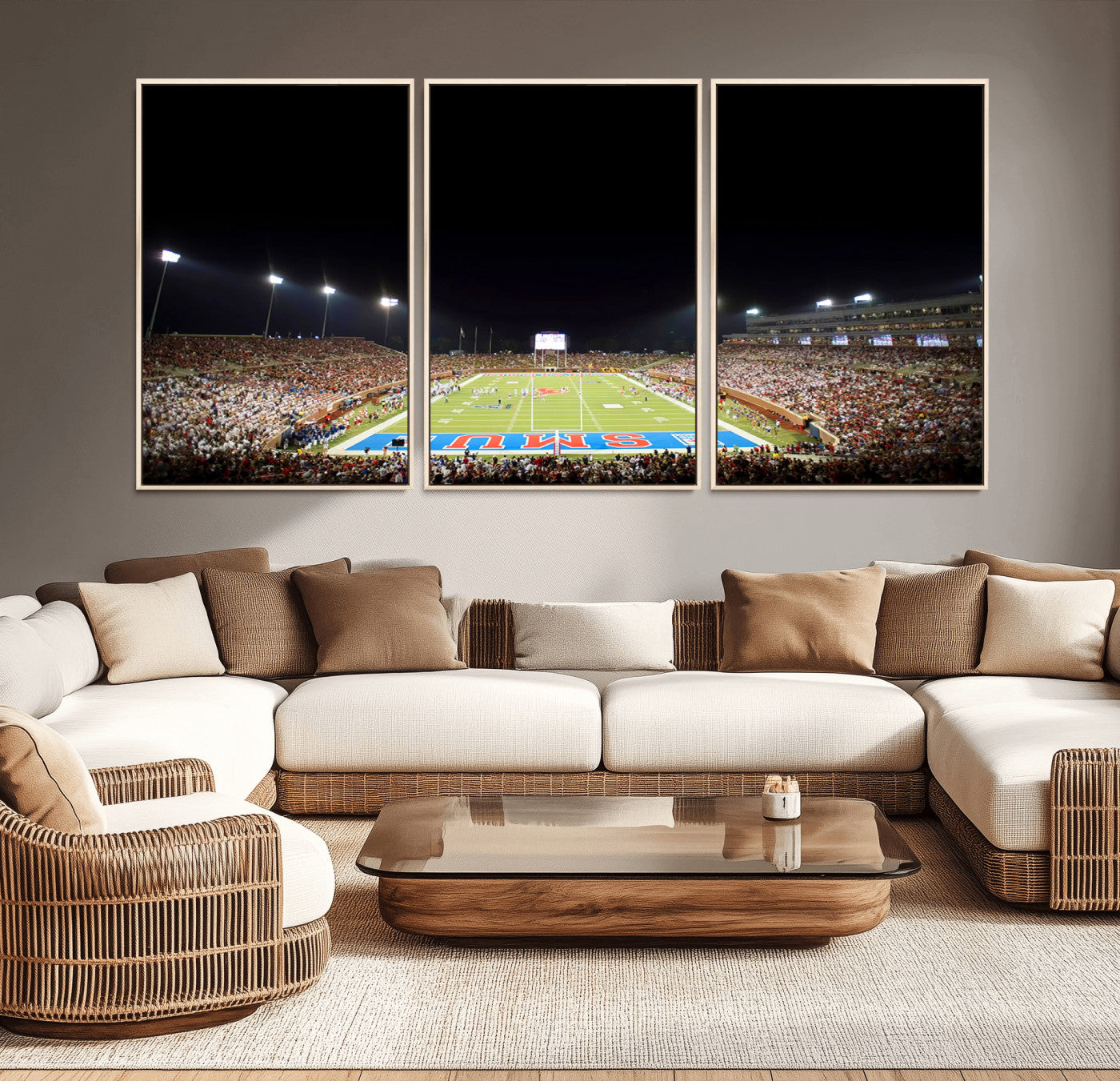 MGV-FC-60X30-3P - SMU Mustangs Football Team Print - Dallas Gerald J. Ford Stadium Wall Art Canvas Print