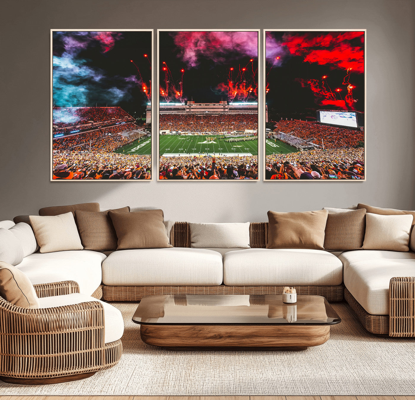 MGV-FC-60X30-3P - Virginia Tech Hokies Football Team Print - Blacksburg Lane Stadium Wall Art Canvas Print