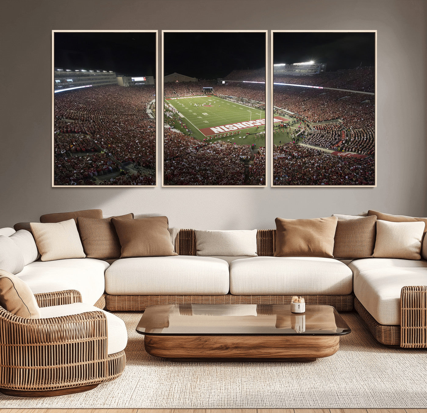 MGV-FC-60X30-3P - Wisconsin Badgers Football Team Print - Madison Camp Randall Stadium Wall Art Canvas Print