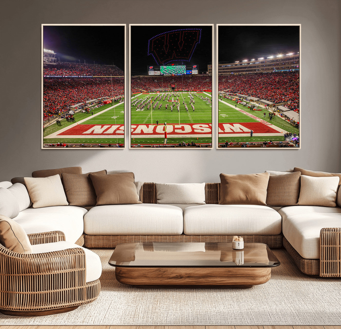 MGV-FC-60X30-3P - Wisconsin Badgers Football Team Print Canvas- Madison Camp Randall Stadium Wall Art Canvas Print