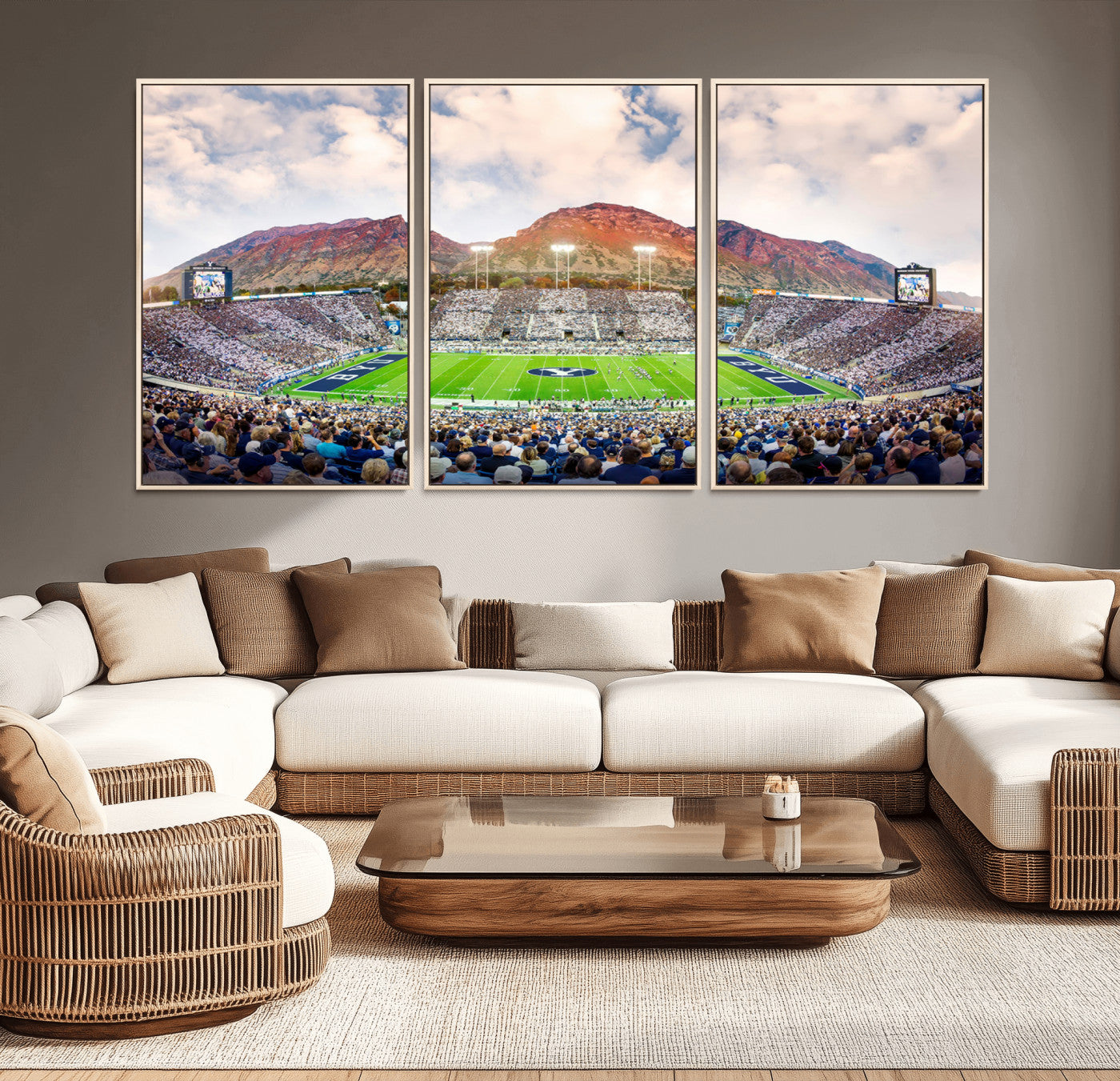 85734-MGV-CV-36X24-Brigham Young University Cougars Football Team Print - Provo LaVell Edwards Stadium Wall Art Canvas