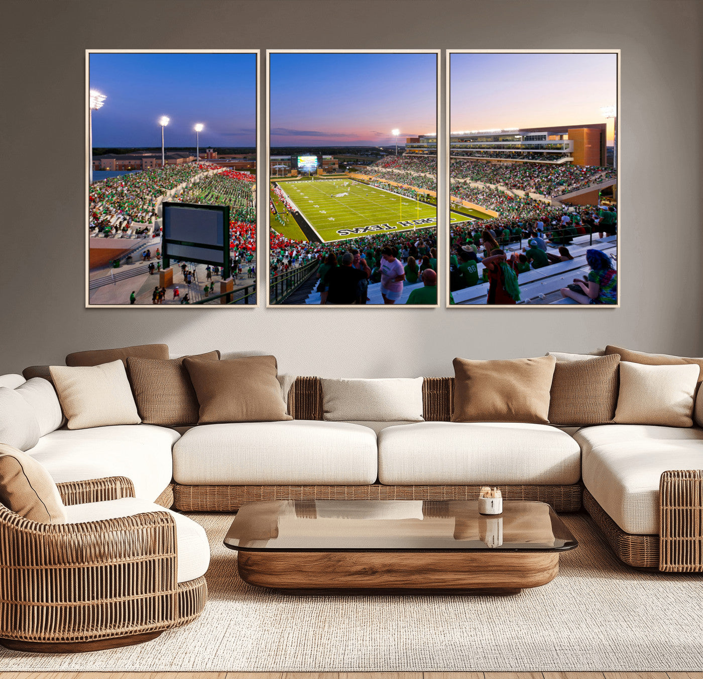 MGV-FC-60X30-3P - University of North Texas Mean Green Football Team Print - Denton DATCU Stadium Wall Art Canvas