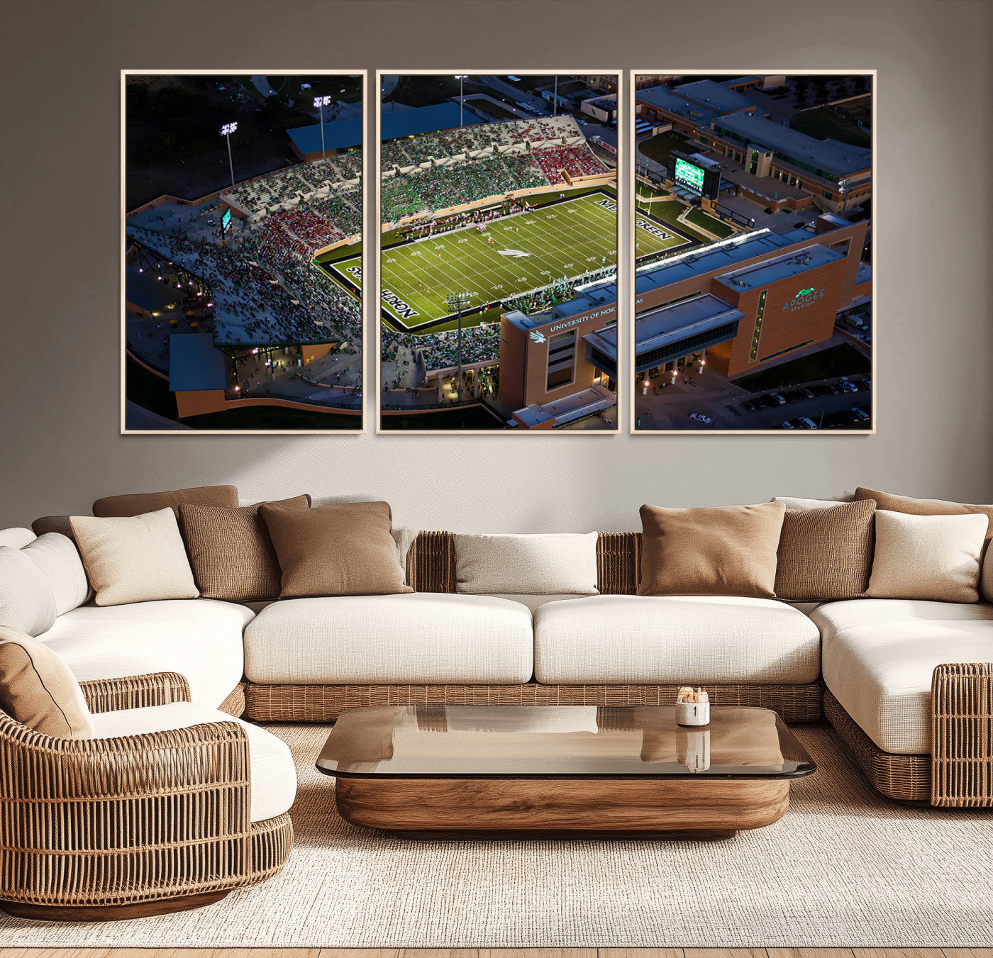 MGV-FC-60X30-3P - University of North Texas Mean Green Football Artwork, Football Team Print - Denton DATCU Stadium