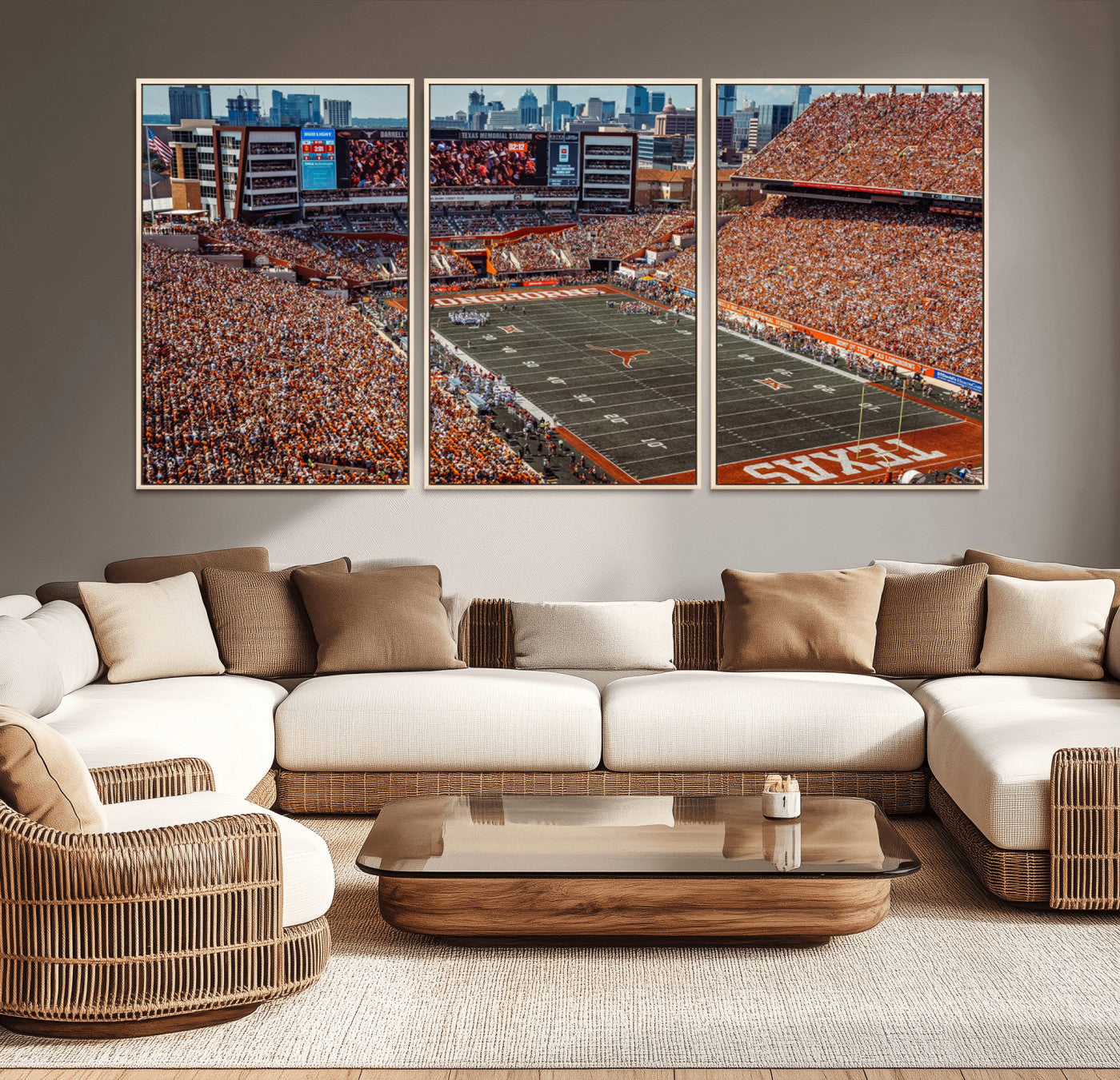 MGV-FC-60X30-3P - University of Texas Longhorns Football Team Print - Austin Darrell K Royal-Texas Memorial Stadium