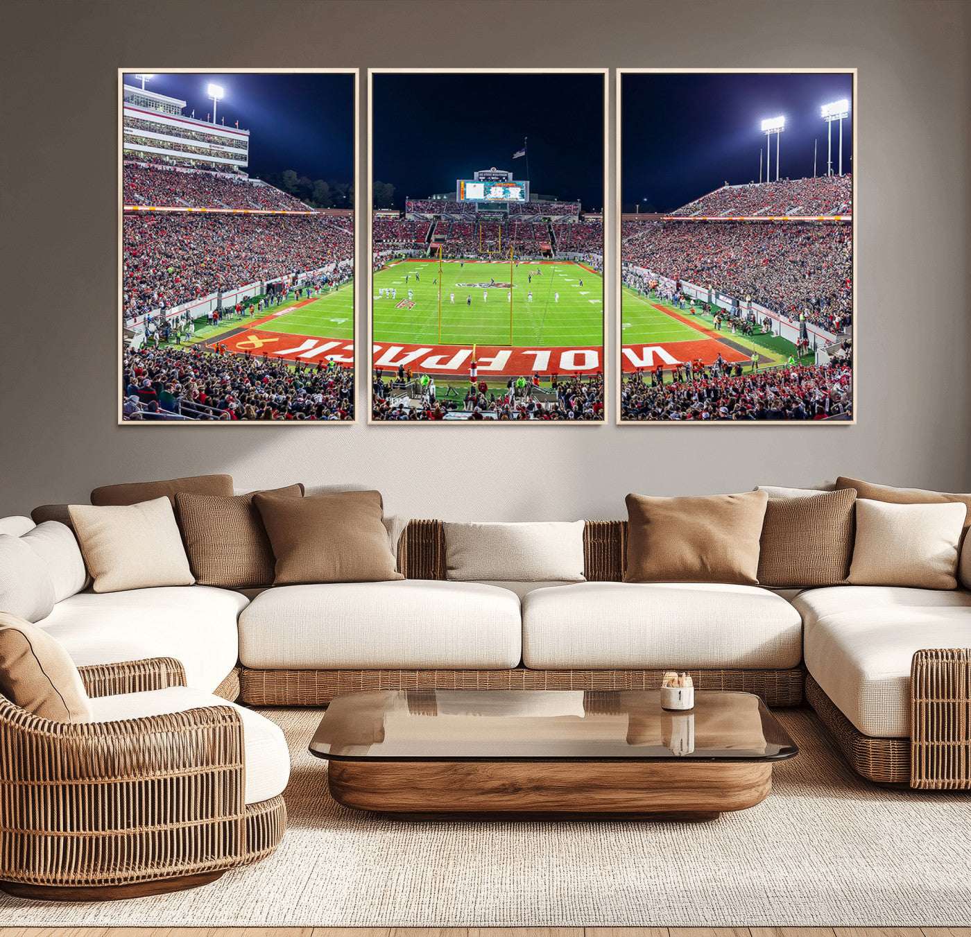 MGV-FC-60X30-3P - Wolfpack Football Team Print - Raleigh Carter-Finley Stadium Wall Art Canvas Print
