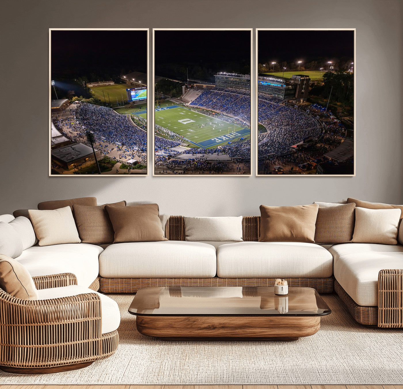 MGV-FC-60X30-3P - Duke University Blue Devils Football Print Canvas - Durham Wallace Wade Stadium Wall Art Canvas
