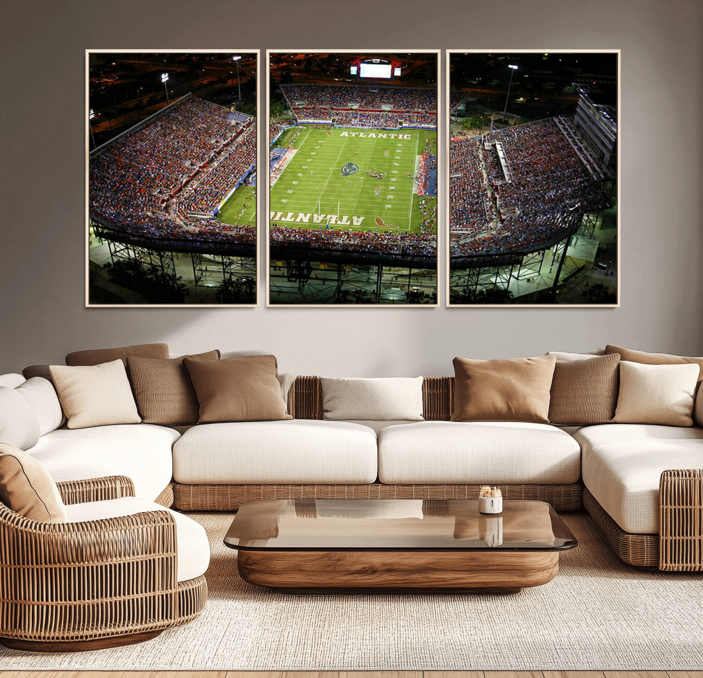 MGV-FC-60X30-3P - Florida Atlantic University Owls Football Team Print - Boca Raton FAU Stadium Wall Art Canvas Print