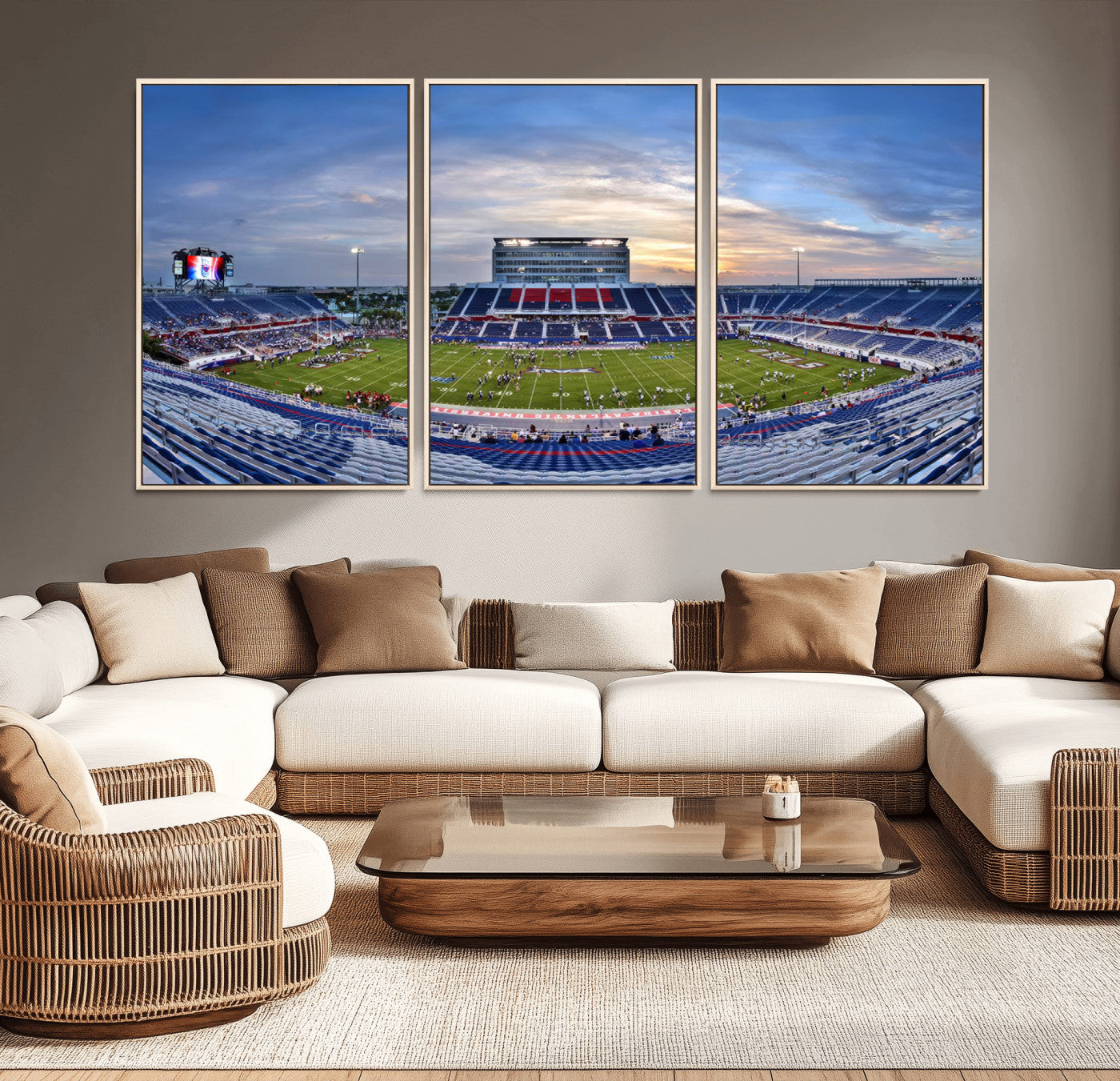 69559-MGV-FC-60X30-3P_Natural-Florida Atlantic University Owls Football Team Print - Boca Raton FAU Stadium Wall Art Canvas Print