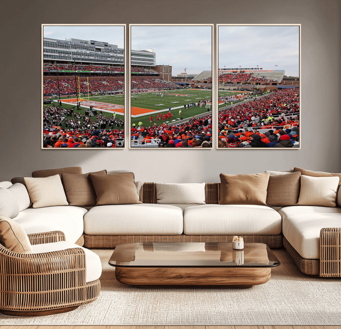 MGV-FC-60X30-3P - University of Illinois Fighting Illini Football Team Print - Champaign Illinois Memorial Stadium