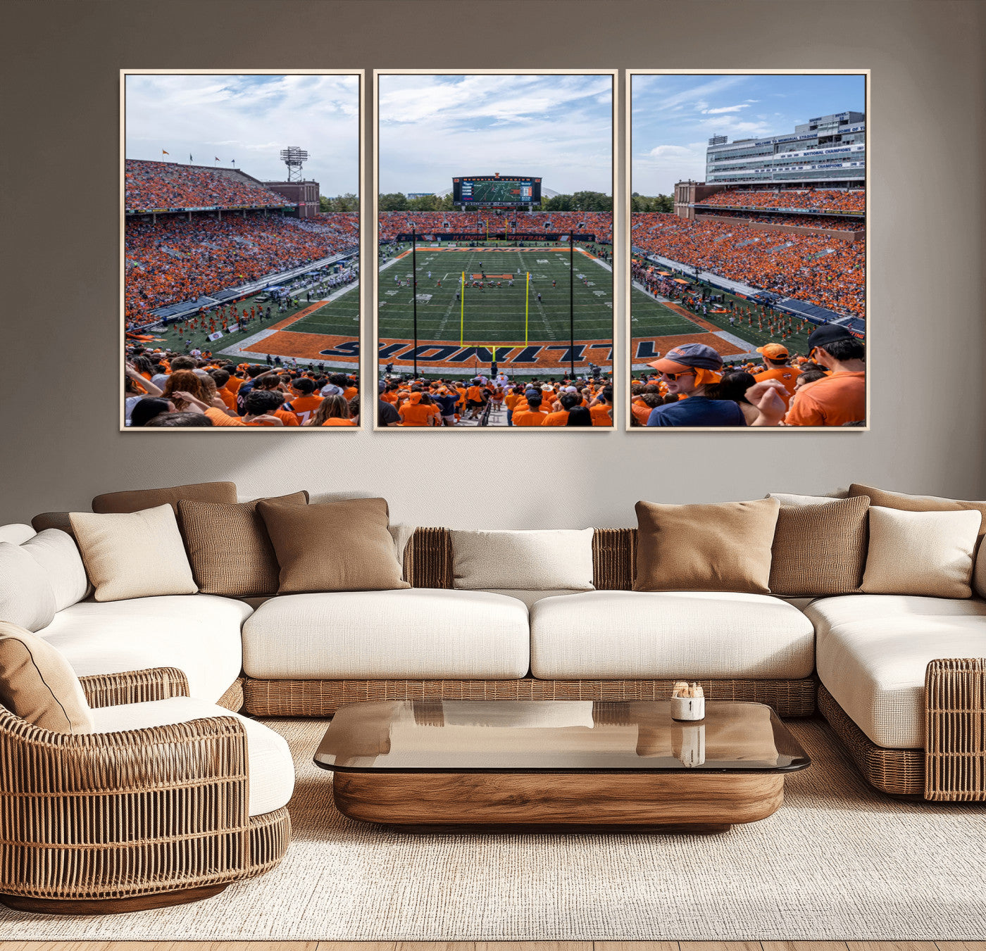 MGV-FC-60X30-3P - University of Illinois Fighting Illini Football Team Print Canvas - Champaign Illinois Memorial