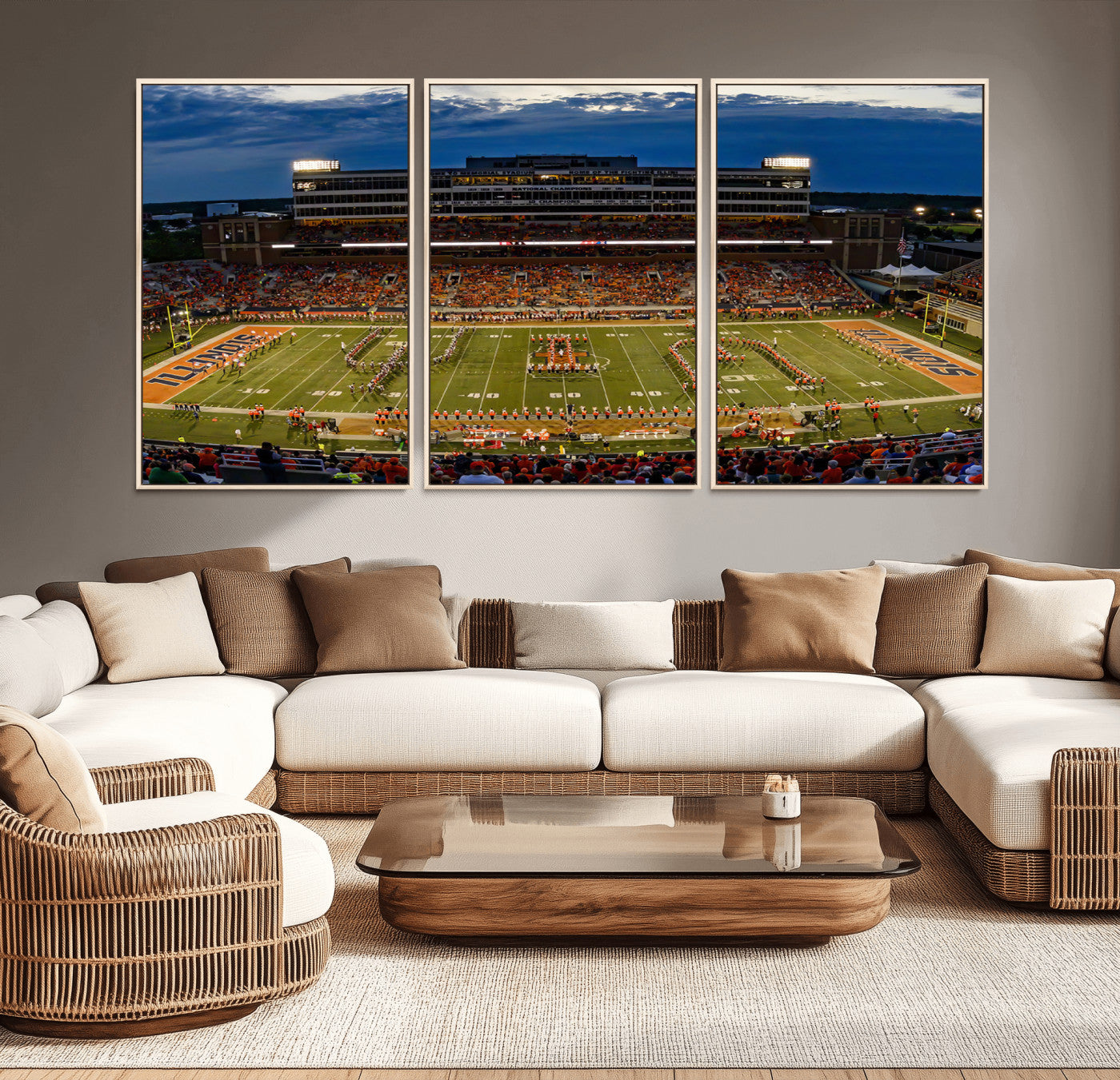 44513-MGV-CV-36X24-University of Illinois Fighting Illini Football Team Print - Champaign Illinois Memorial Stadium