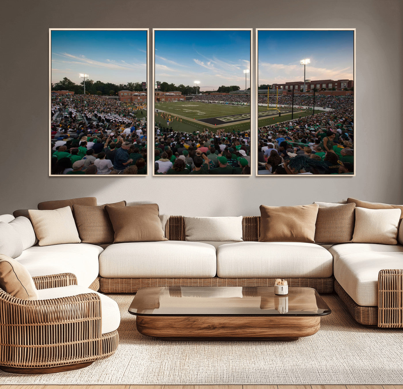 MGV-FC-60X30-3P - University of Charlotte 49ers Football Team Print - Charlotte Jerry Richardson Stadium Wall Art