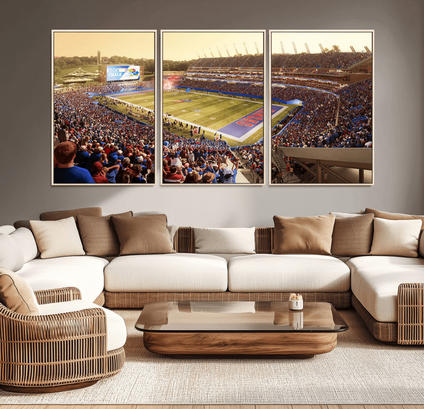 MGV-FC-60X30-3P - University of Kansas Jayhawks Football Team Print - Lawrence Kansas Memorial Stadium Wall Art Canvas