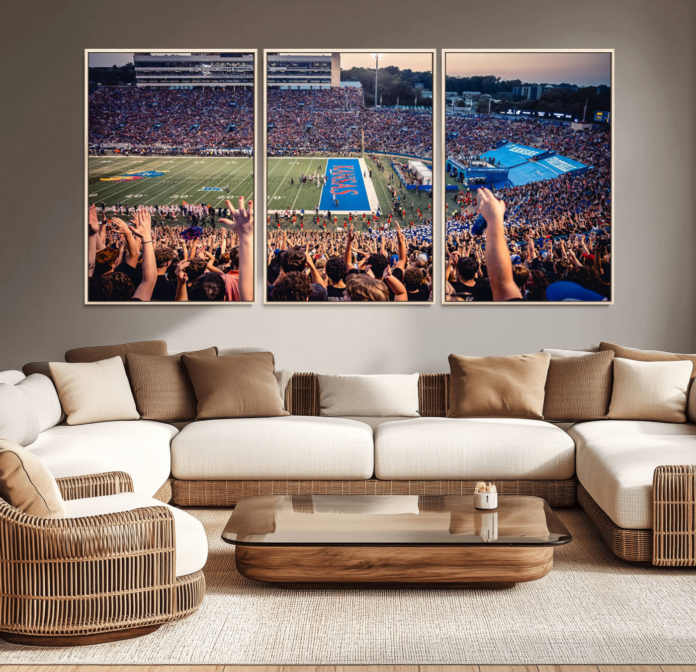 MGV-FC-60X30-3P - University of Kansas Jayhawks Football Team Art Print - Lawrence Kansas Memorial Stadium Wall Art