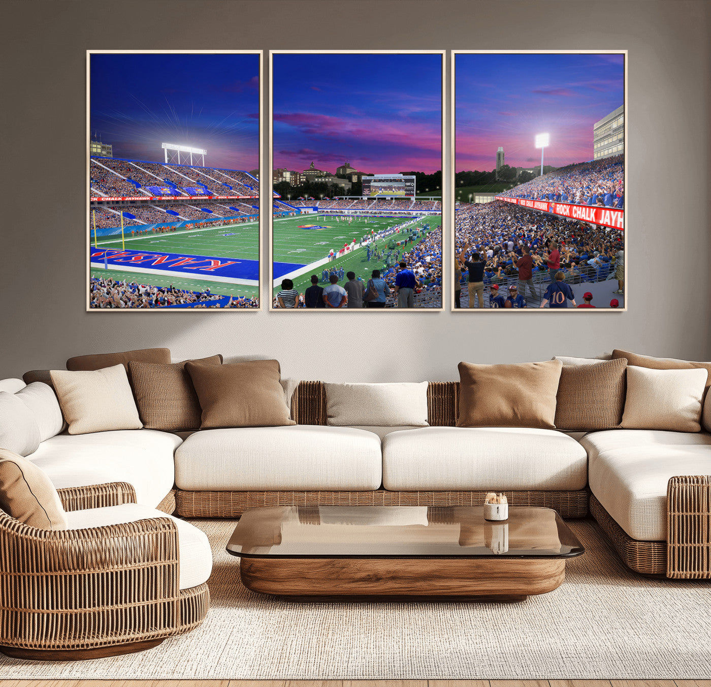 MGV-FC-60X30-3P - University of Kansas Jayhawks Football Team Print Canvas- Lawrence Kansas Memorial Stadium Wall Art