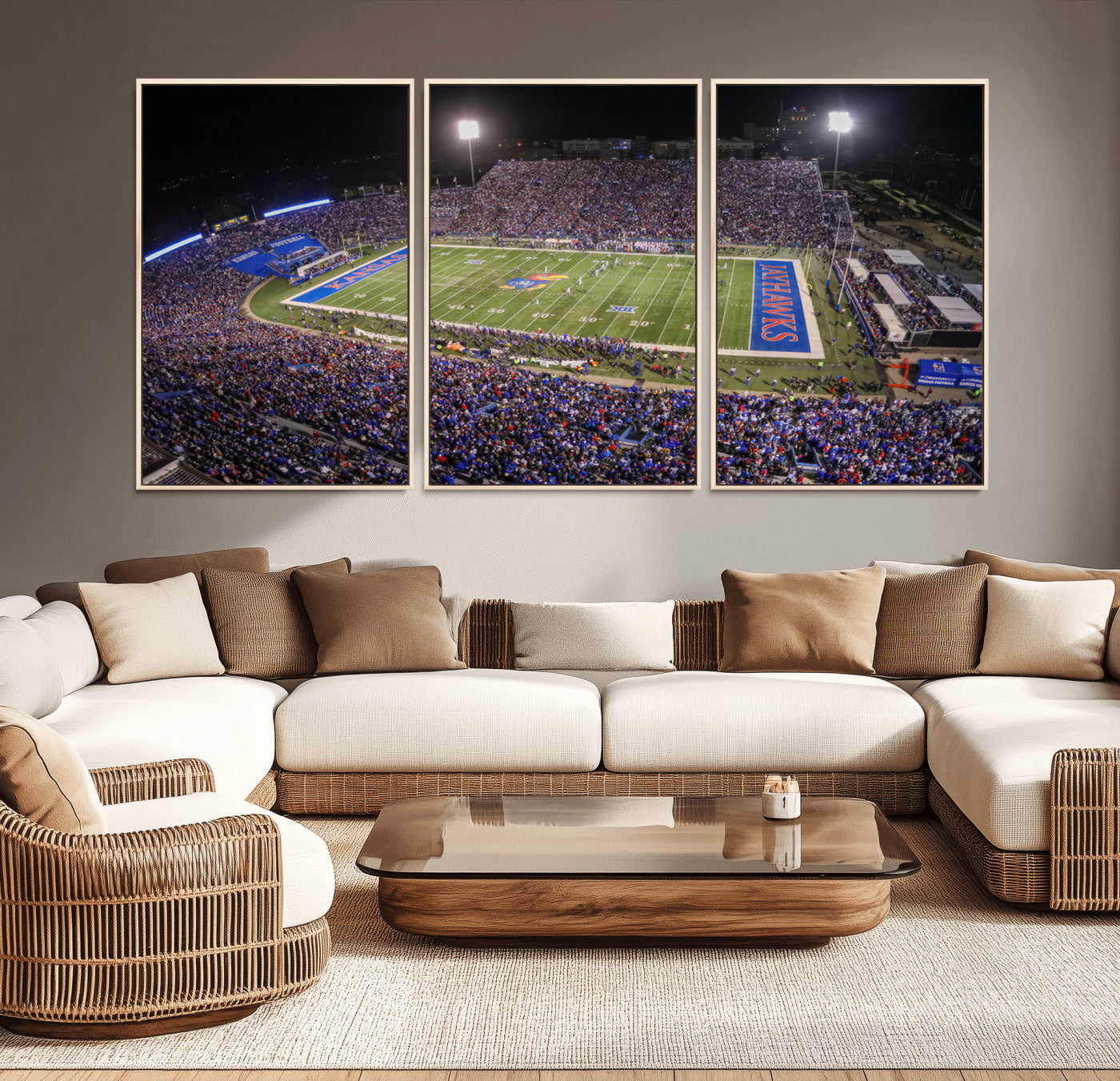 MGV-FC-60X30-3P - University of Kansas Jayhawks Football Team Print - Lawrence Kansas Memorial Stadium Wall Art Canvas
