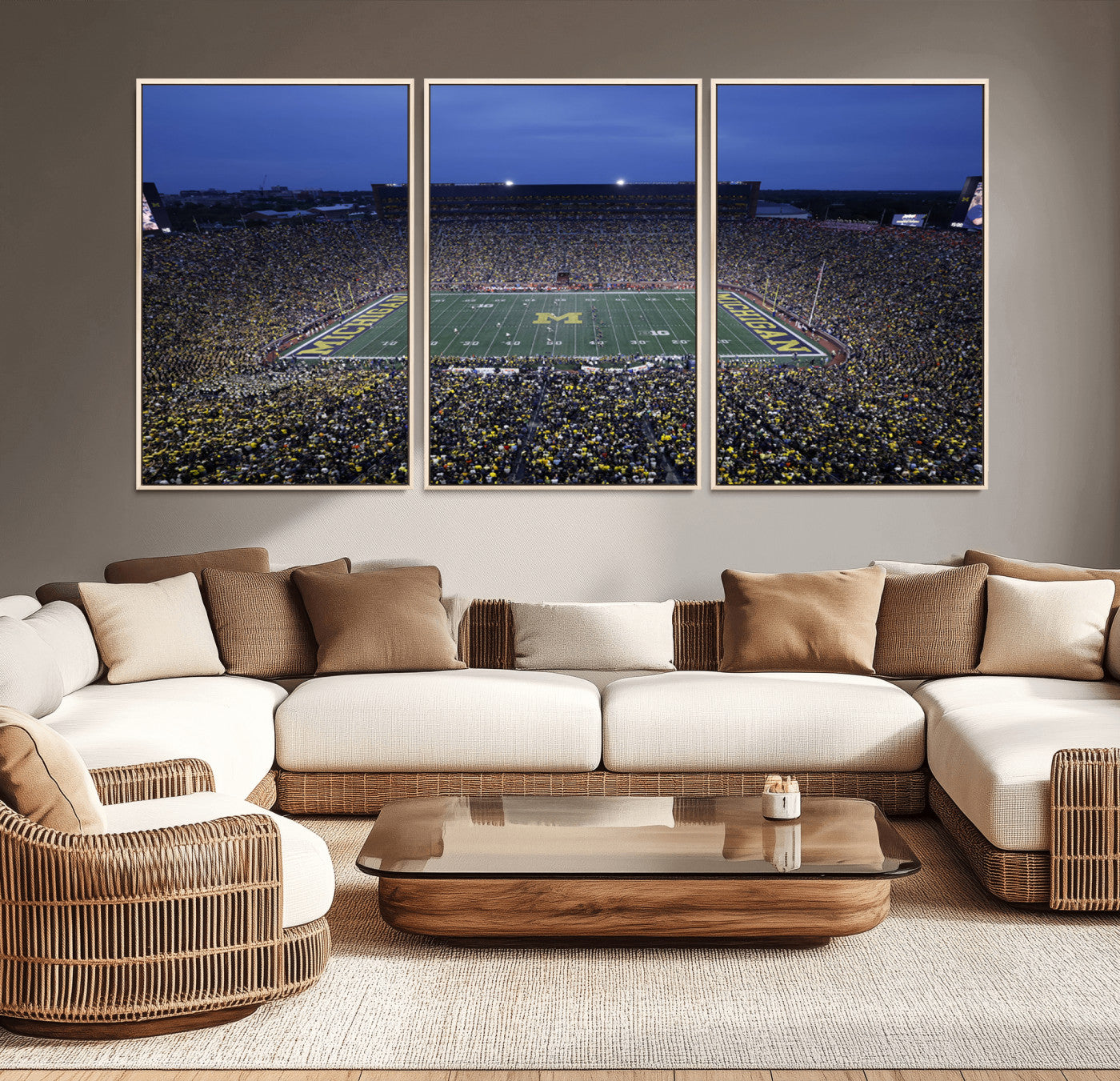 MGV-FC-60X30-3P - University of Michigan Wolverines Football Team Print - Ann Arbor Michigan Stadium Wall Art Canvas