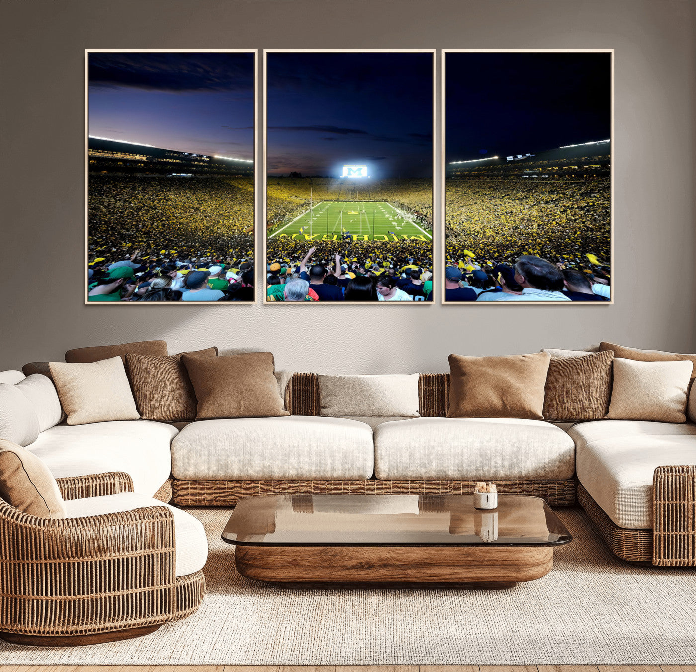 MGV-FC-60X30-3P - University of Michigan Wolverines Football Team Print - Ann Arbor Michigan Stadium Canvas Print