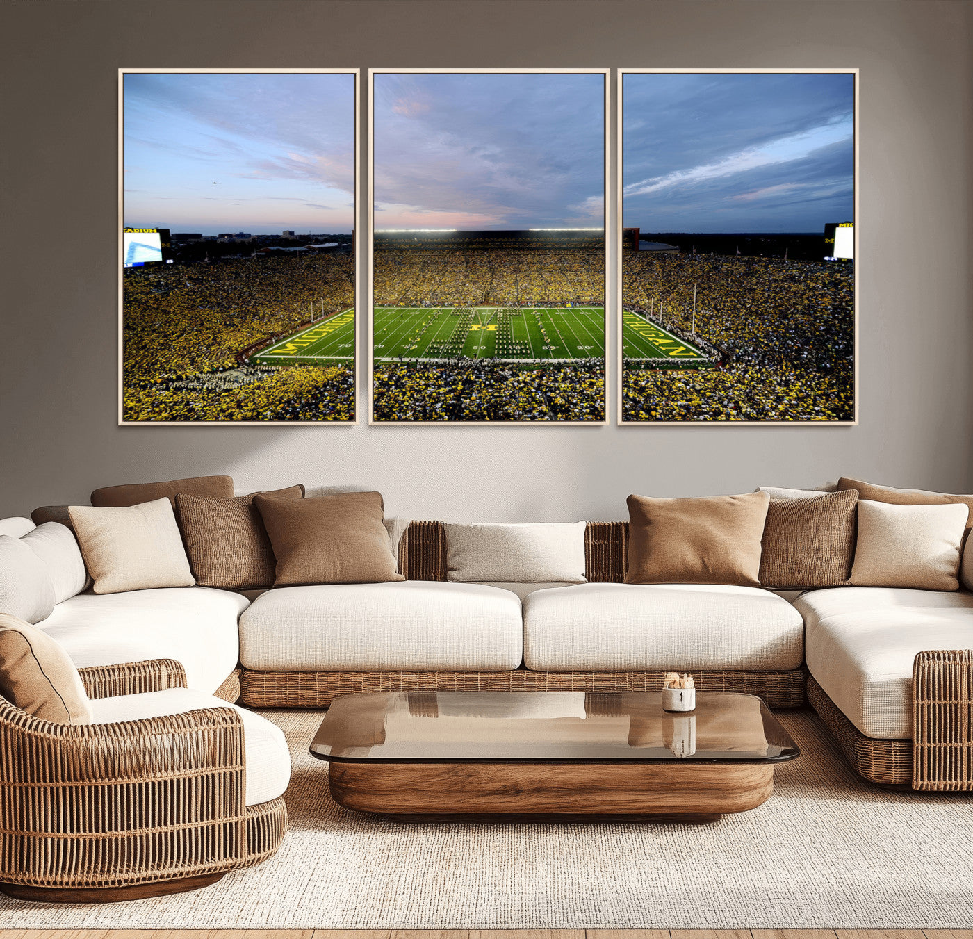 MGV-FC-60X30-3P - University of Michigan Wolverines Football Team Print - Ann Arbor Michigan Stadium Wall Art Canvas